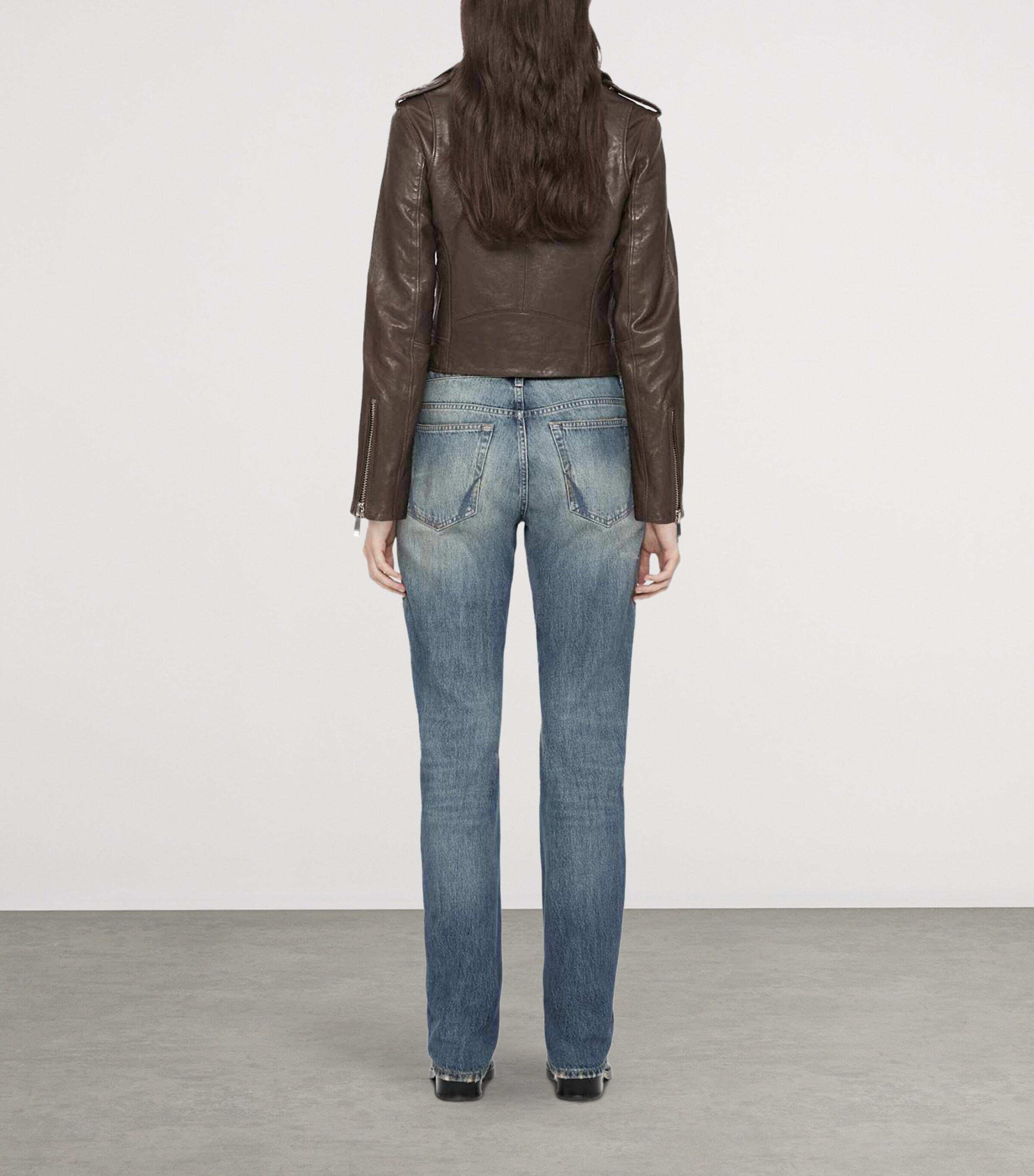 AllSaints Womens Errie Leather Biker Jacket Olive Brown Image 7