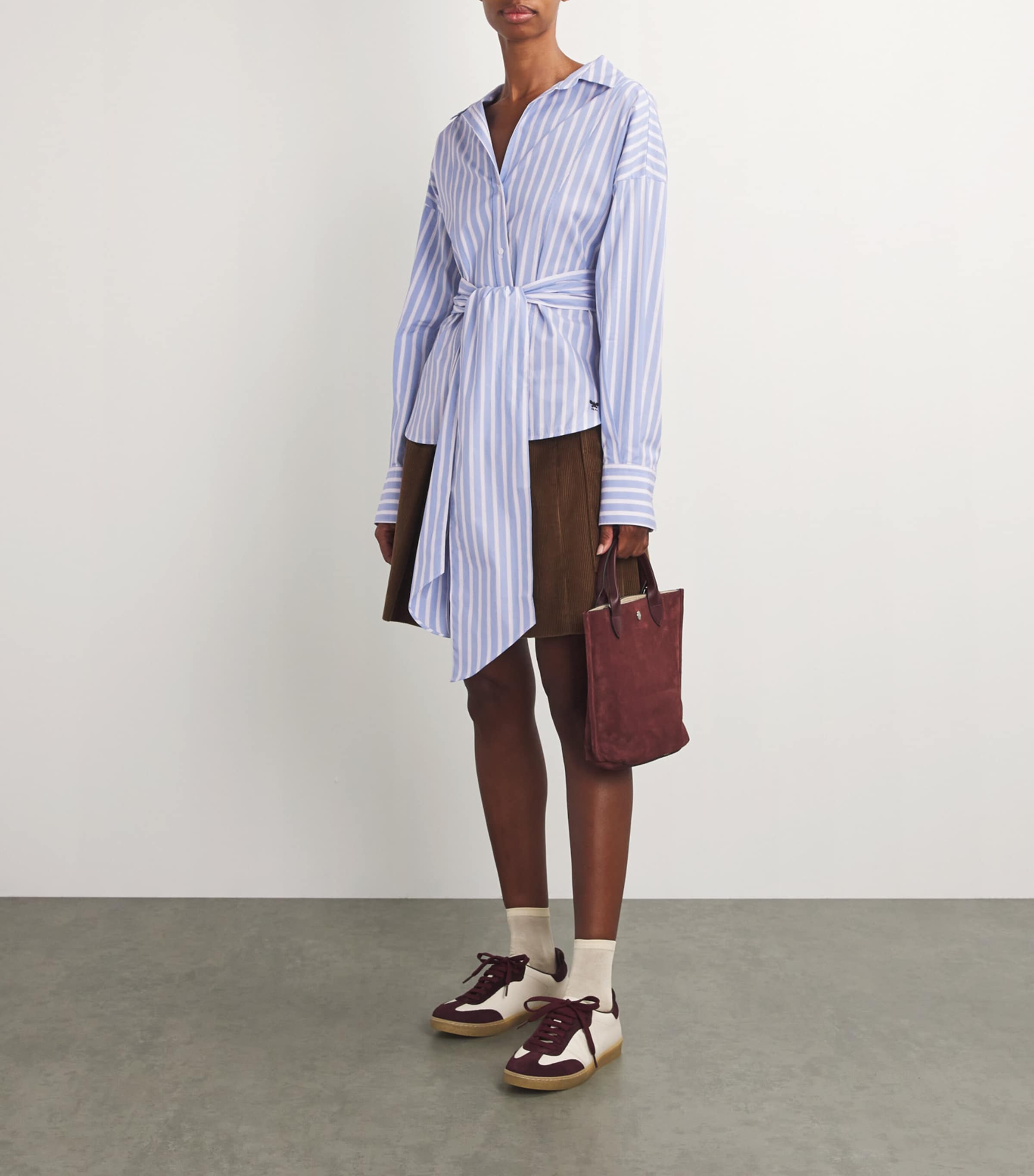 Weekend Max Mara Womens Cotton Tie-Waist Striped Shirt Light Blue Image 2