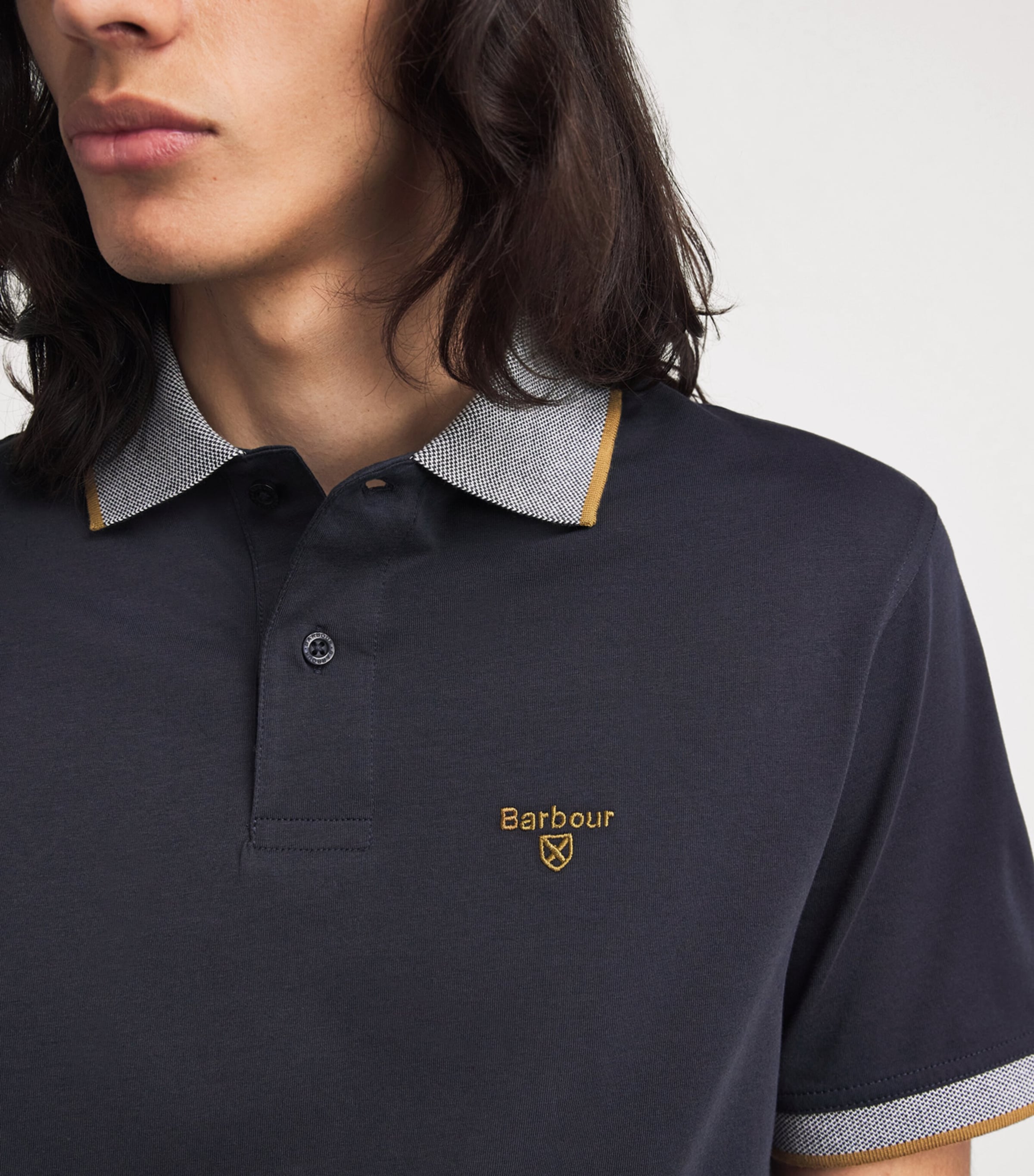 Barbour Mens Cotton Polo Shirt Navy/camel Image 3