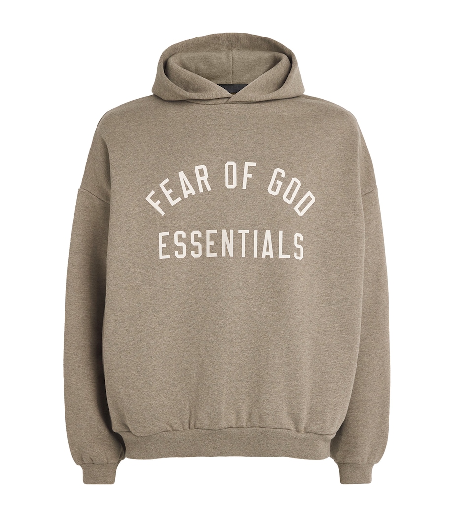 FEAR OF GOD ESSENTIALS Mens Cotton-Blend Logo Print Hoodie Heather Gray Image 1