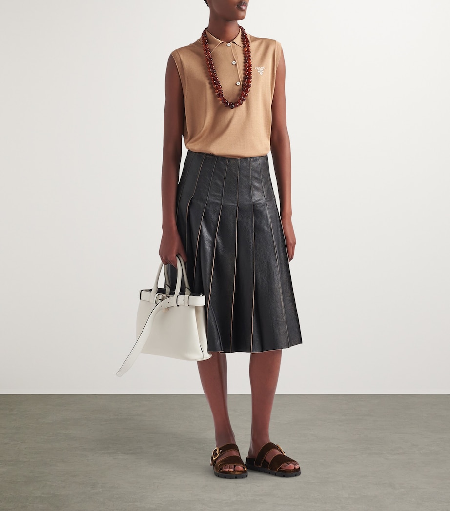 Leather Pleated Midi Skirt F0002 Image 2