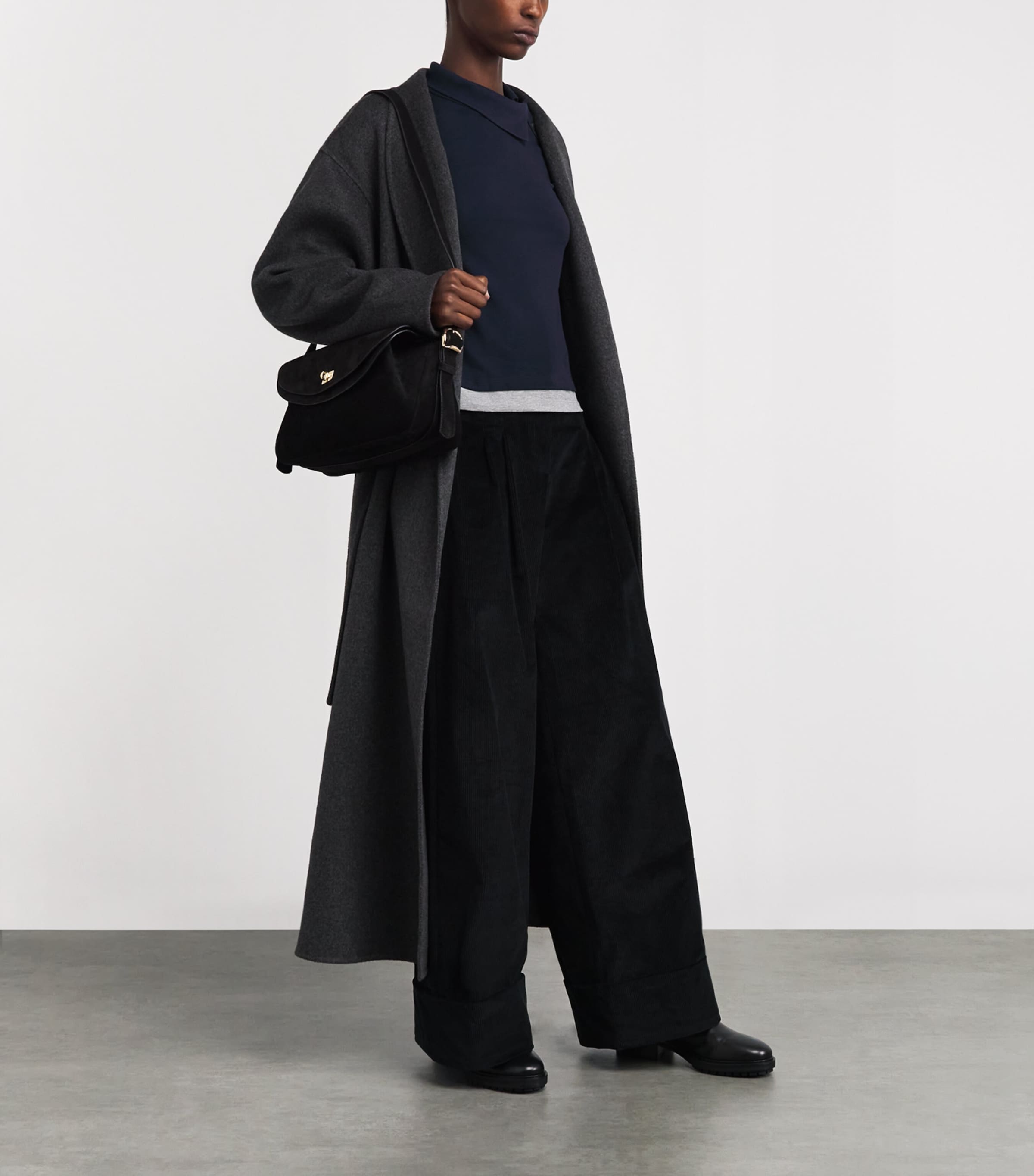 Corduroy Wide-Leg Tailored Trousers BLACK Image 2