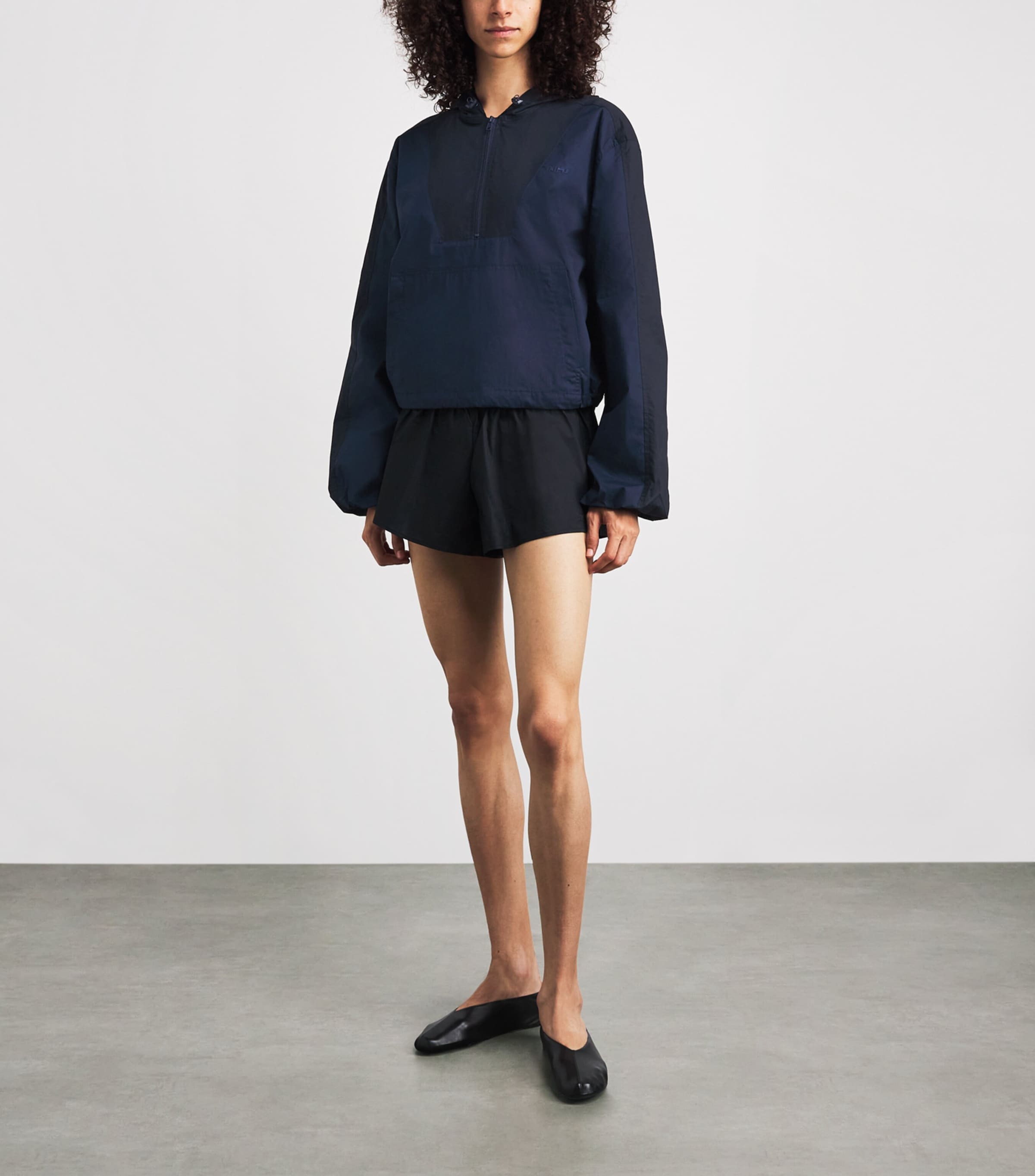 Skims Womens Woven Cotton Half-Zip Hoodie Navy Image 2
