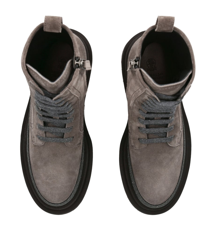 Brunello Cucinelli Suede Monili Lace-Up Boots Dark Brown Image 4