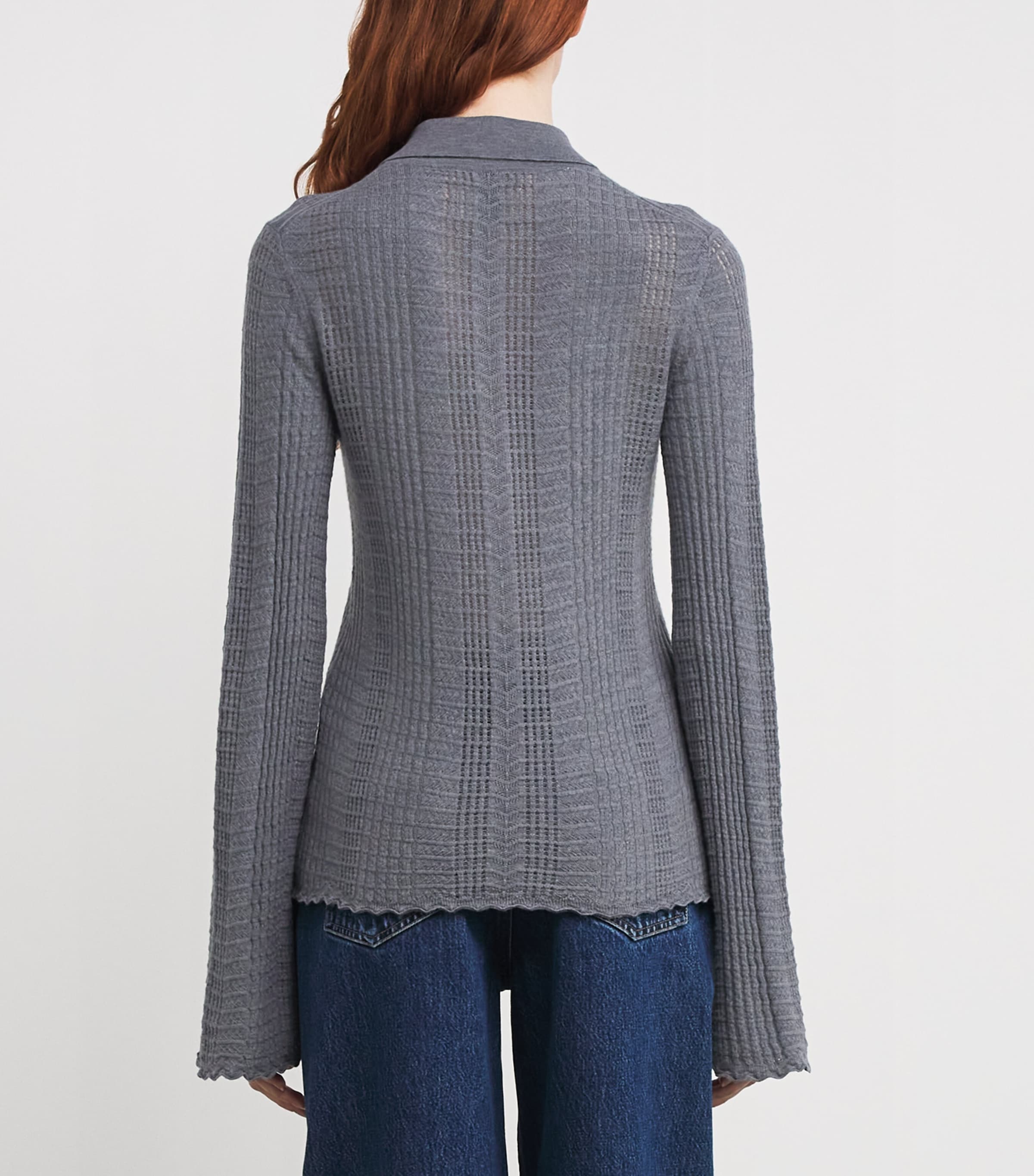 Loulou de Saison Womens Wool-Cashmere Pointelle Tiha Cardigan Grey Melange Image 4