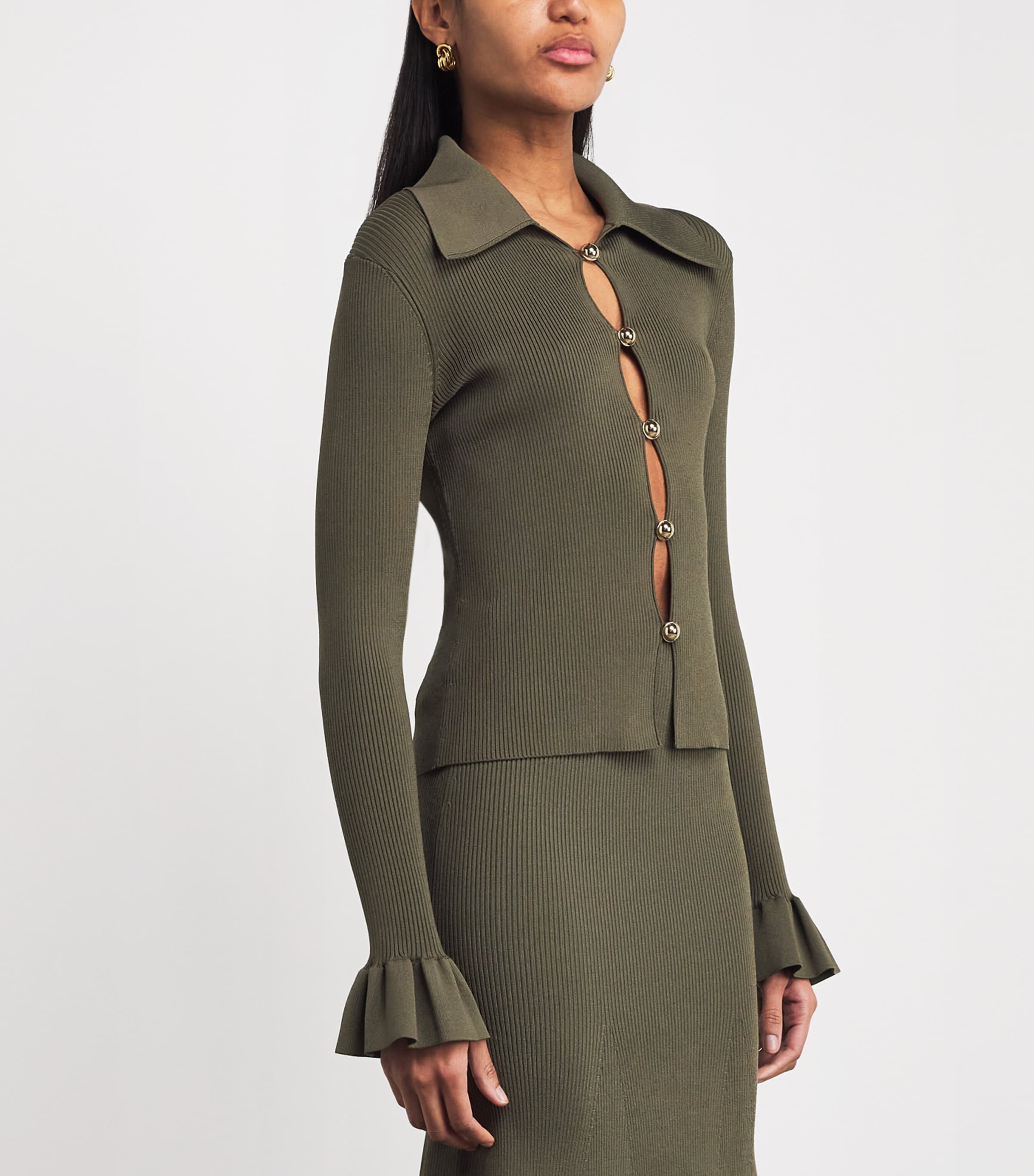 Rib-Knit Polo Top GREEN Image 3