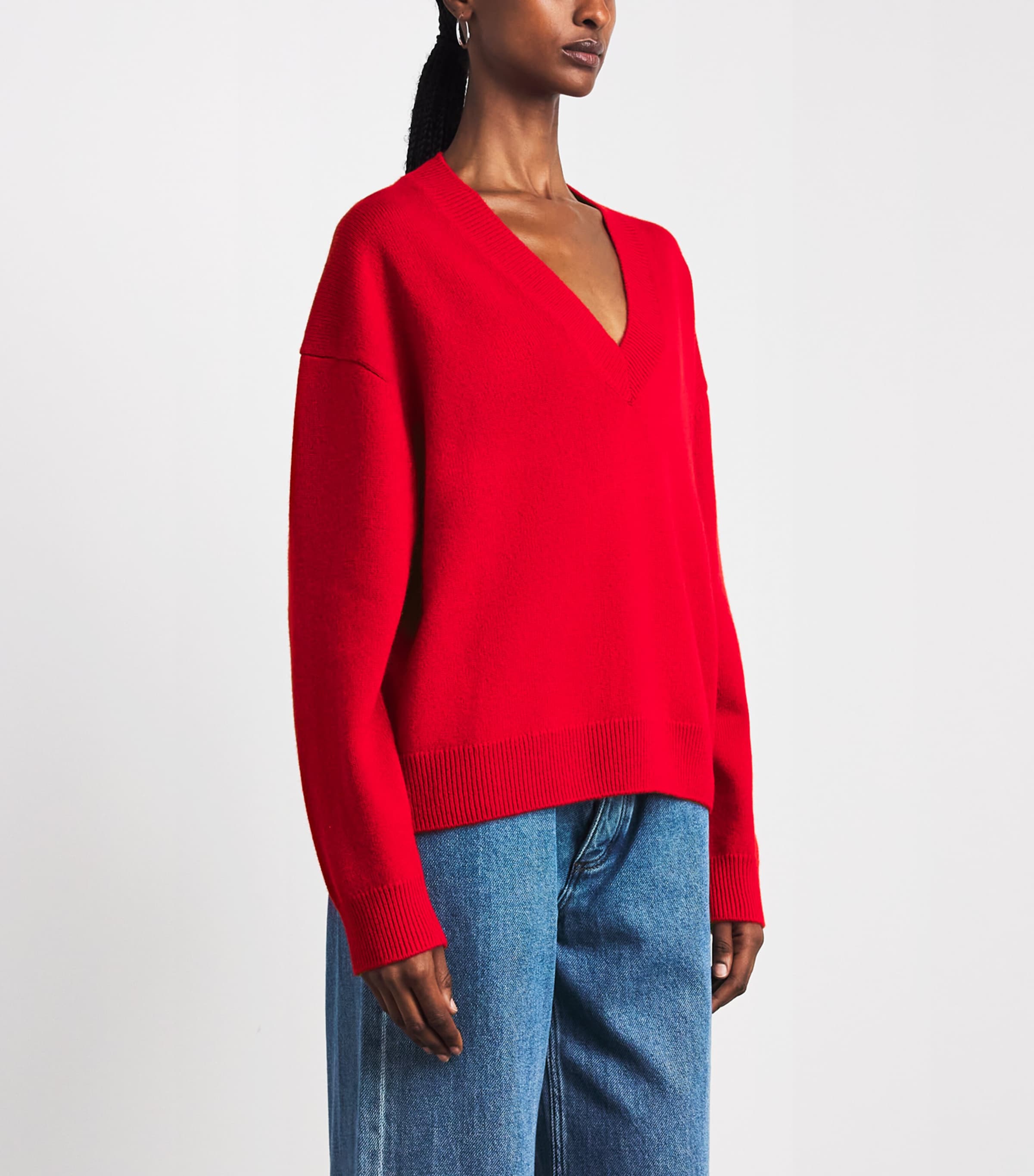 ANINE BING Womens Cashmere V-Neck Lee Sweater Red Image 4