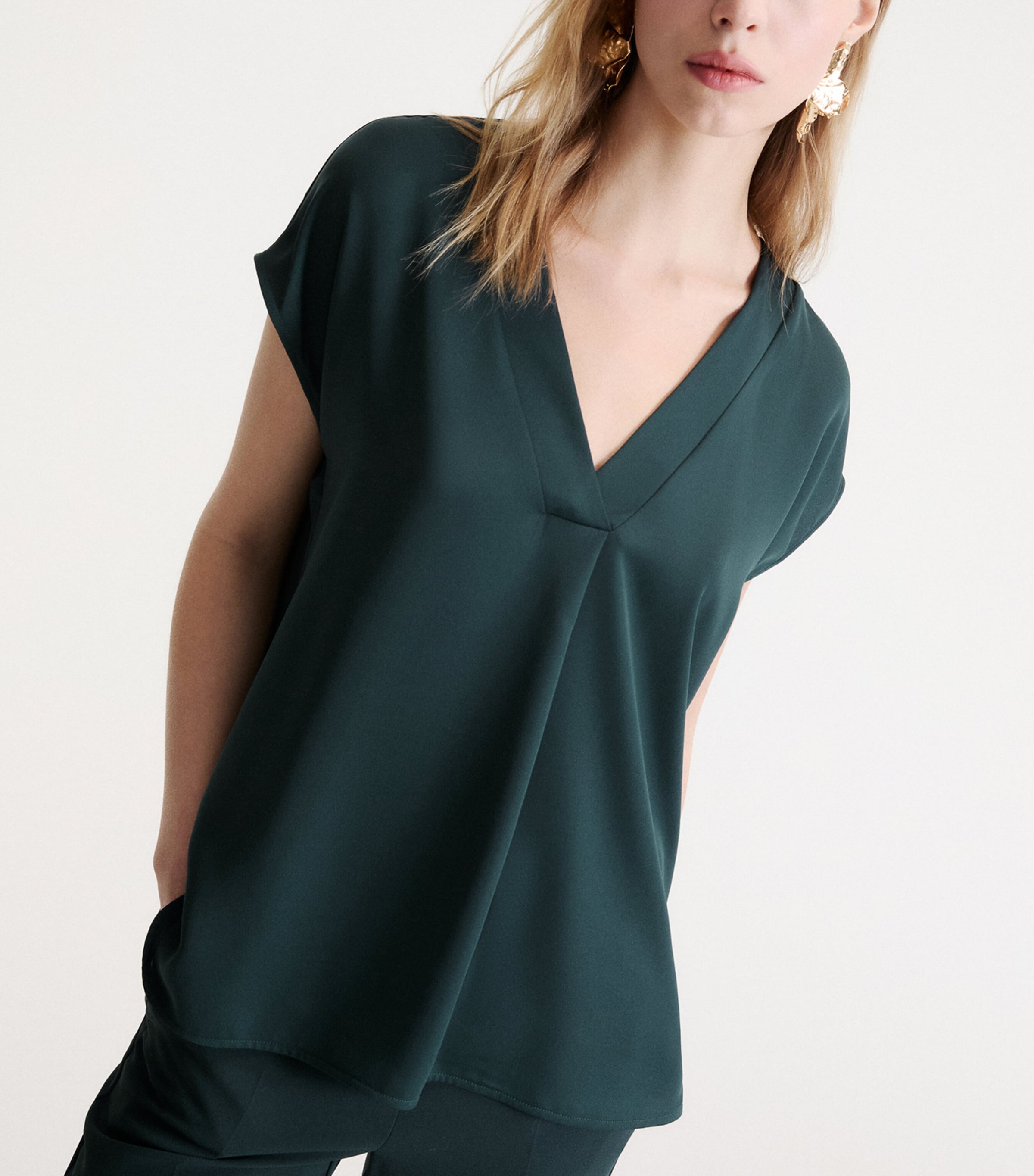 Marella Womens Satin V-Neck Blouse Peacock Blue Image 4