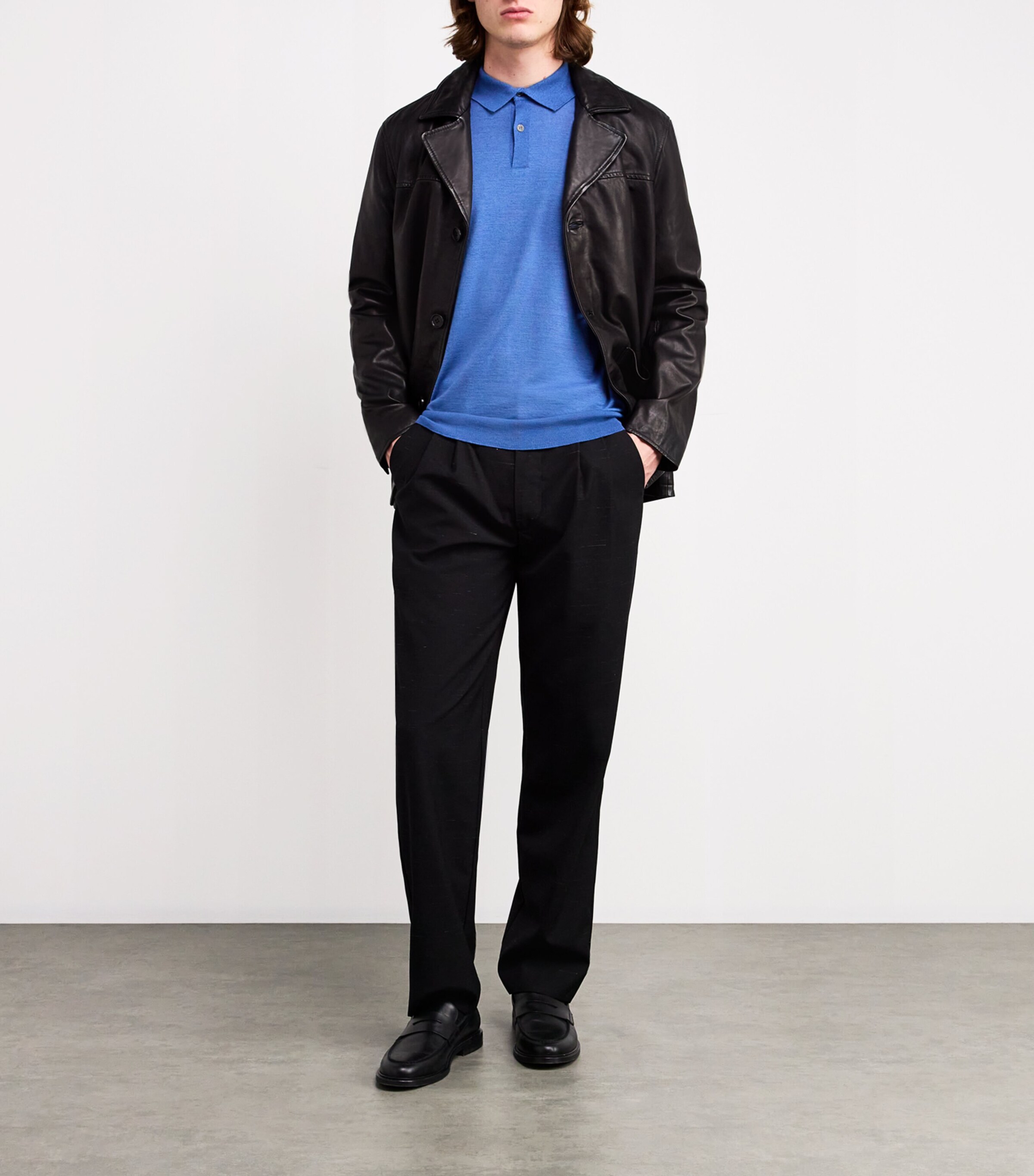 John Smedley Mens Wool-Cotton Leyburn Polo Shirt Ocean Image 2