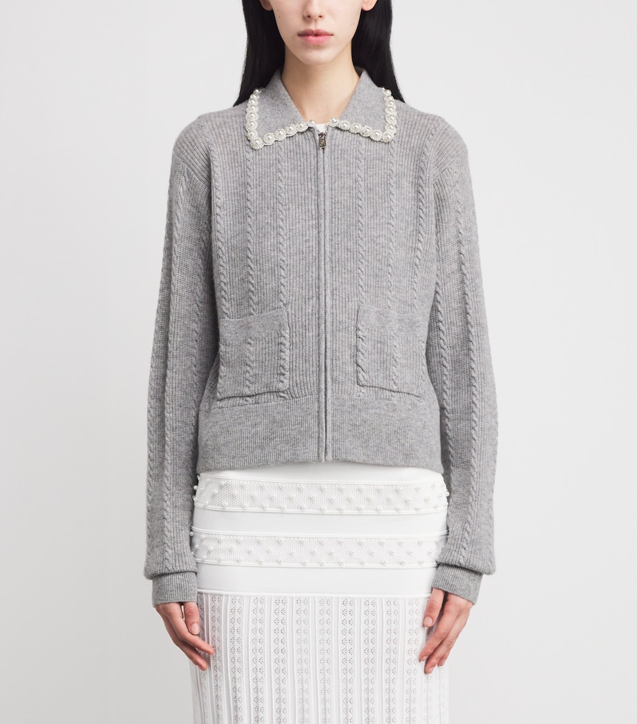 Wool-Cashmere Beaded-Collar Cardigan GREY Image 3