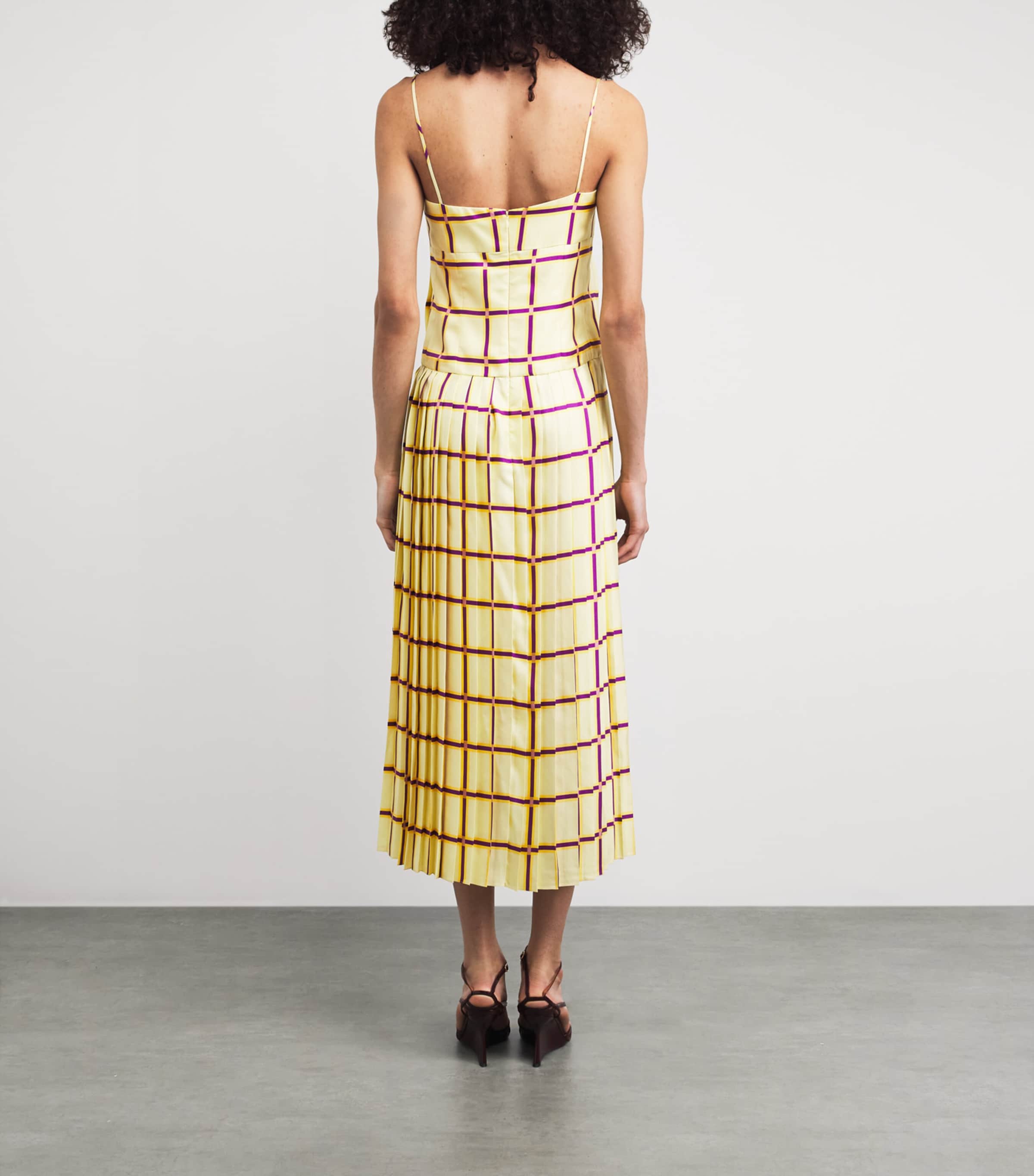 Emilia Wickstead Womens Silk Check Agata Midi Dress Lemon/mustard/purple Image 4