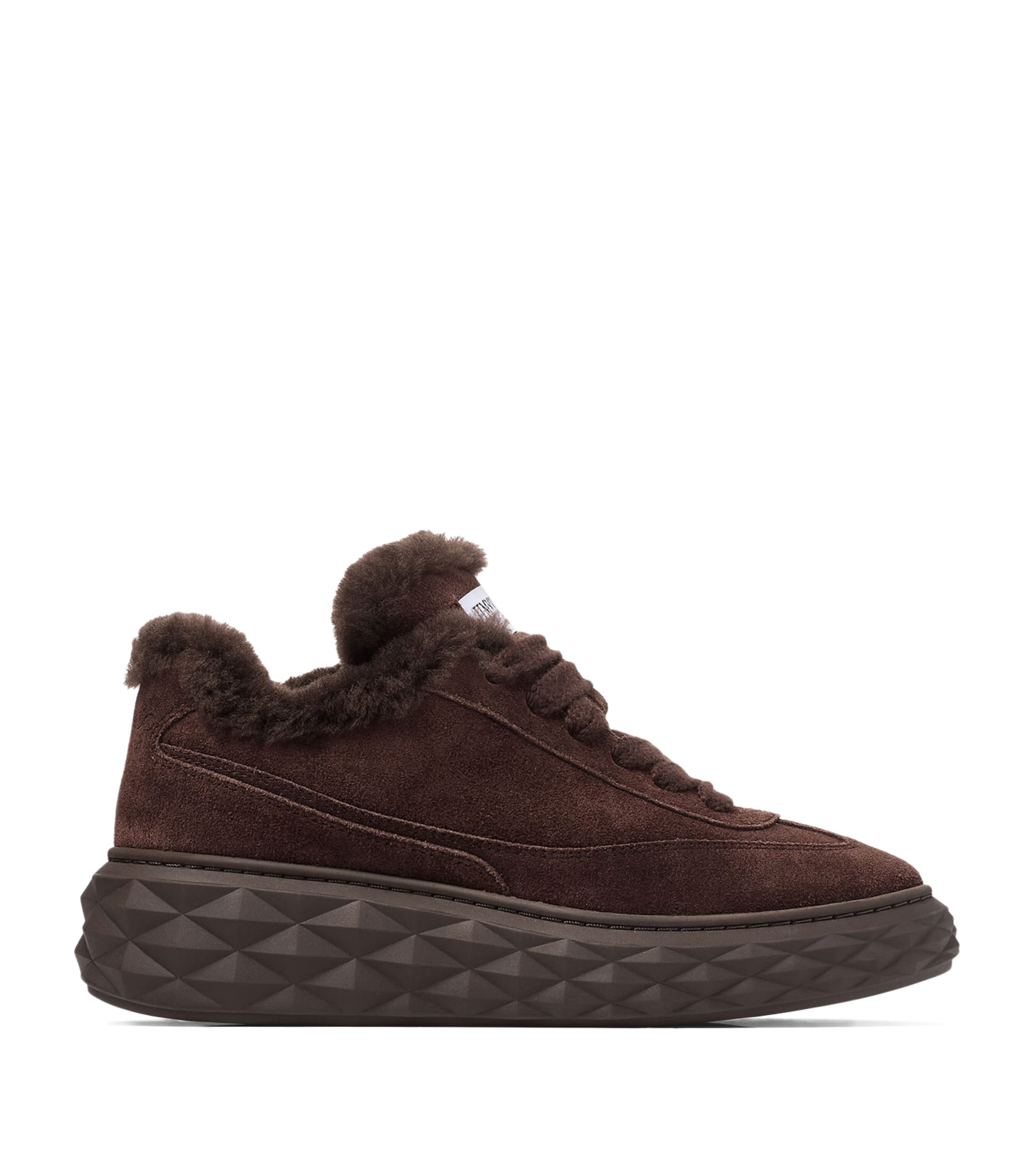 Jimmy Choo Diamond Maxi Shearling-trimmed Suede Sneakers In Brown