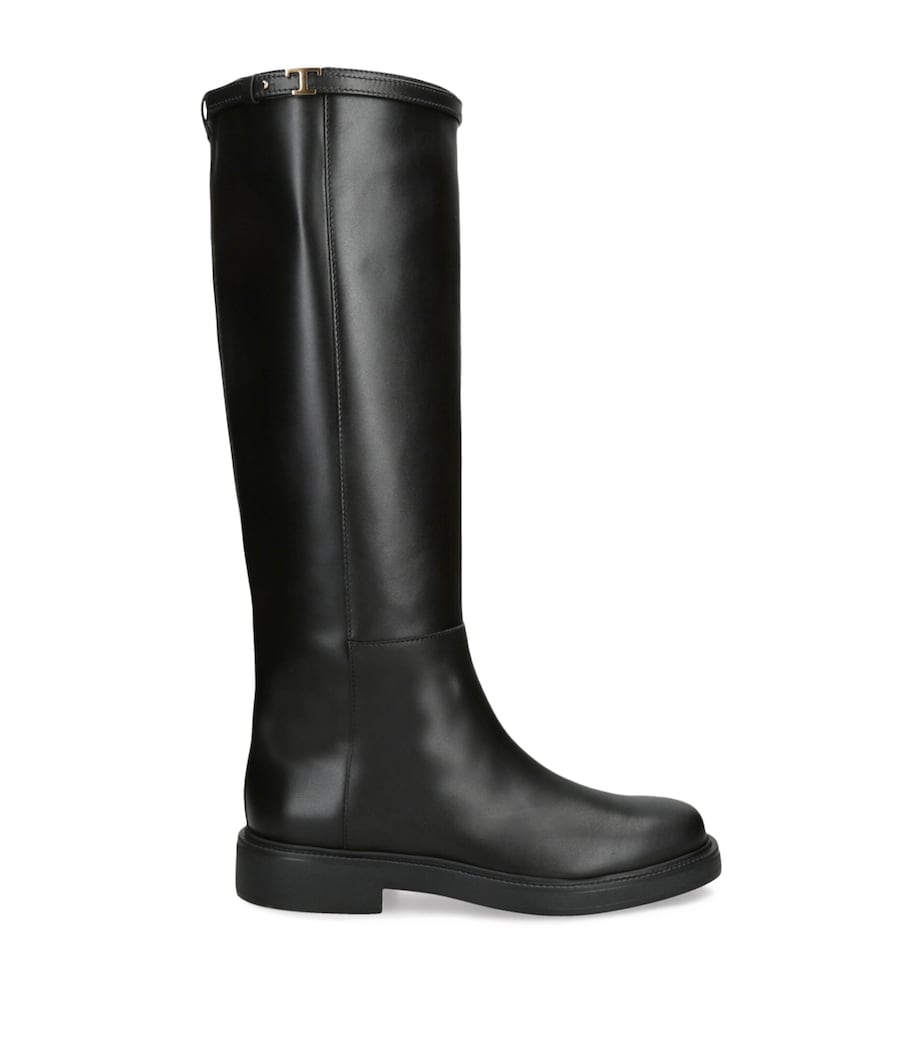 Leather Knee-High Boots BLACK Image 1