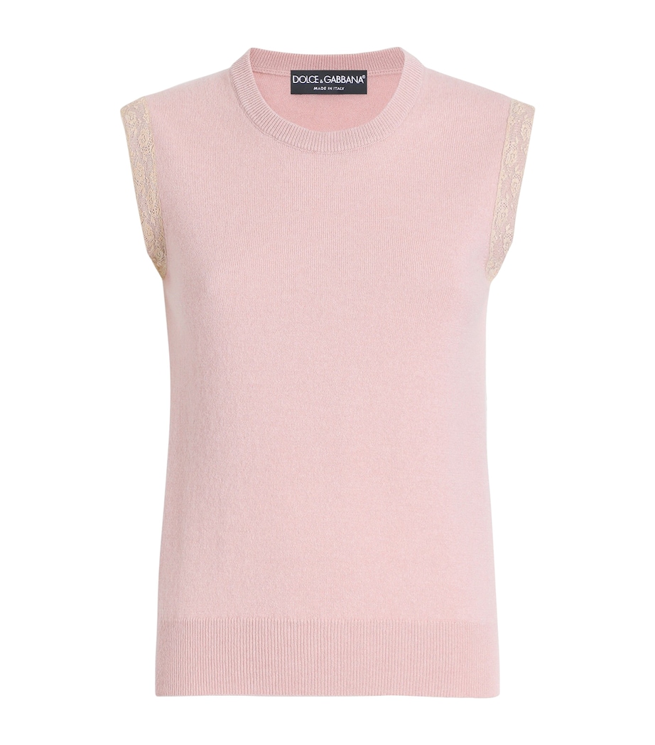 Dolce&Gabbana Womens Cashmere Lace-Trim Tank Top Anti Image 1