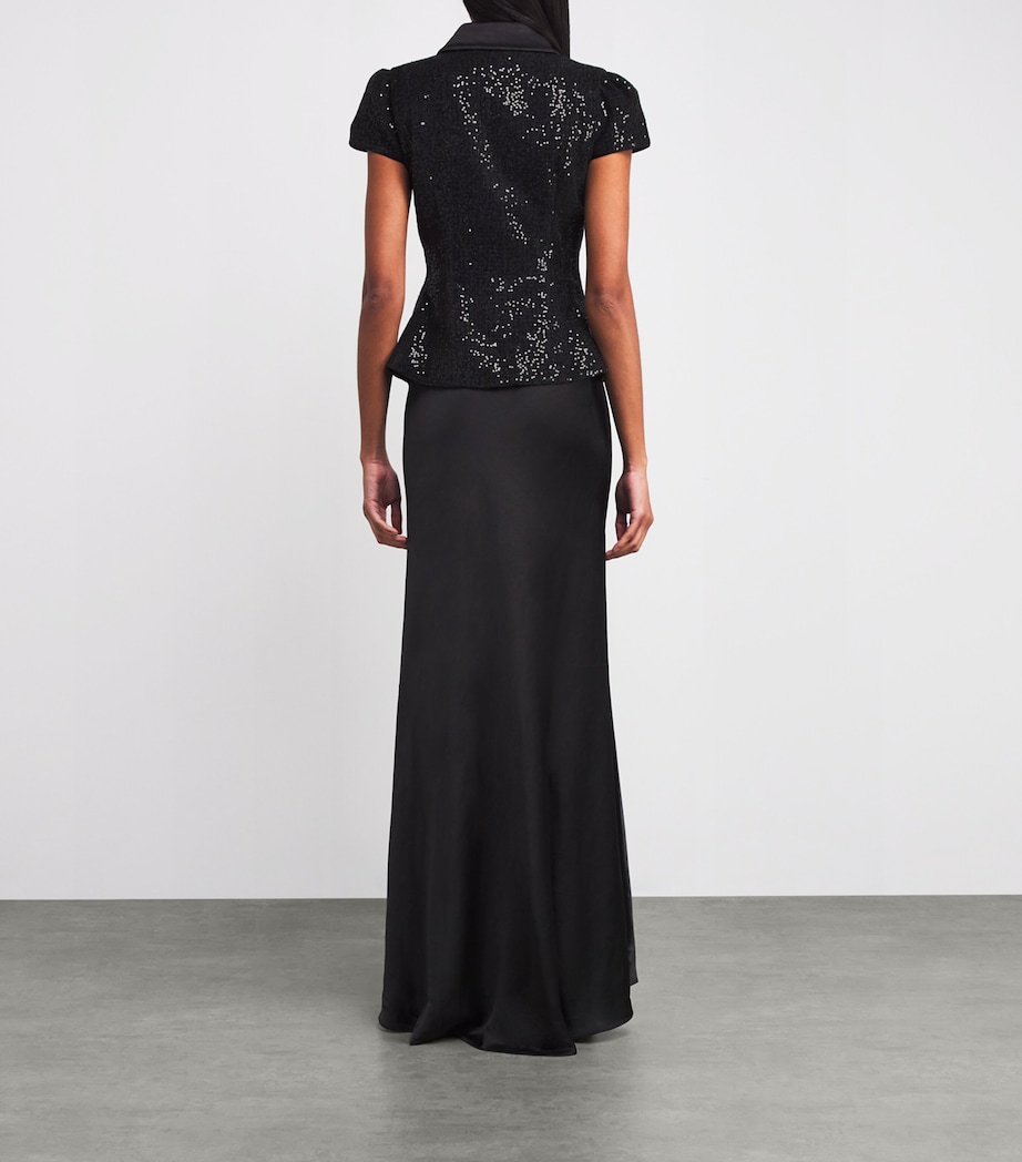 Satin Sequin-Embellished Maxi Dress BLACK Image 3