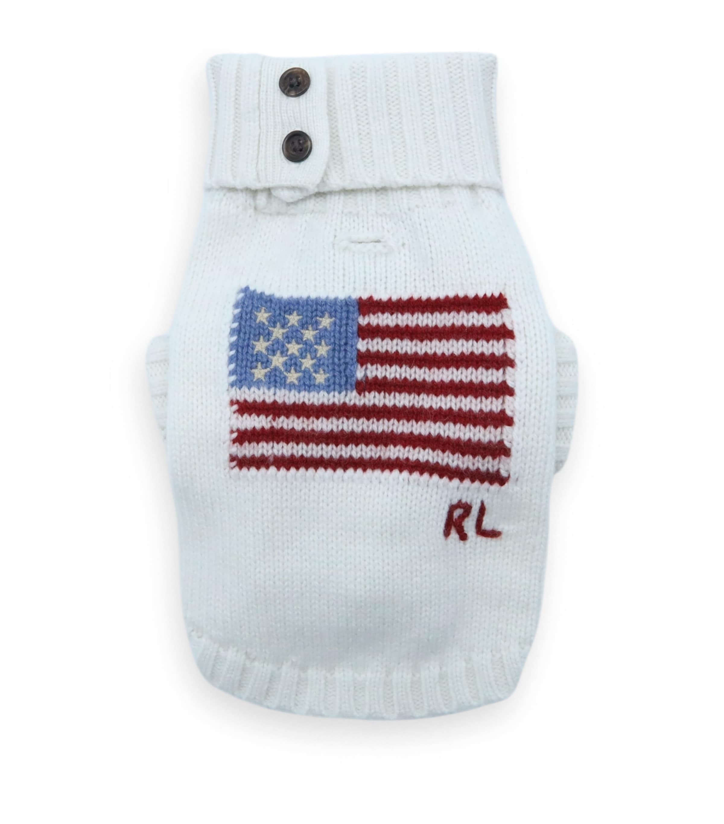 Wool-Cashmere Flag Dog Sweater (M) WHITE Image 1