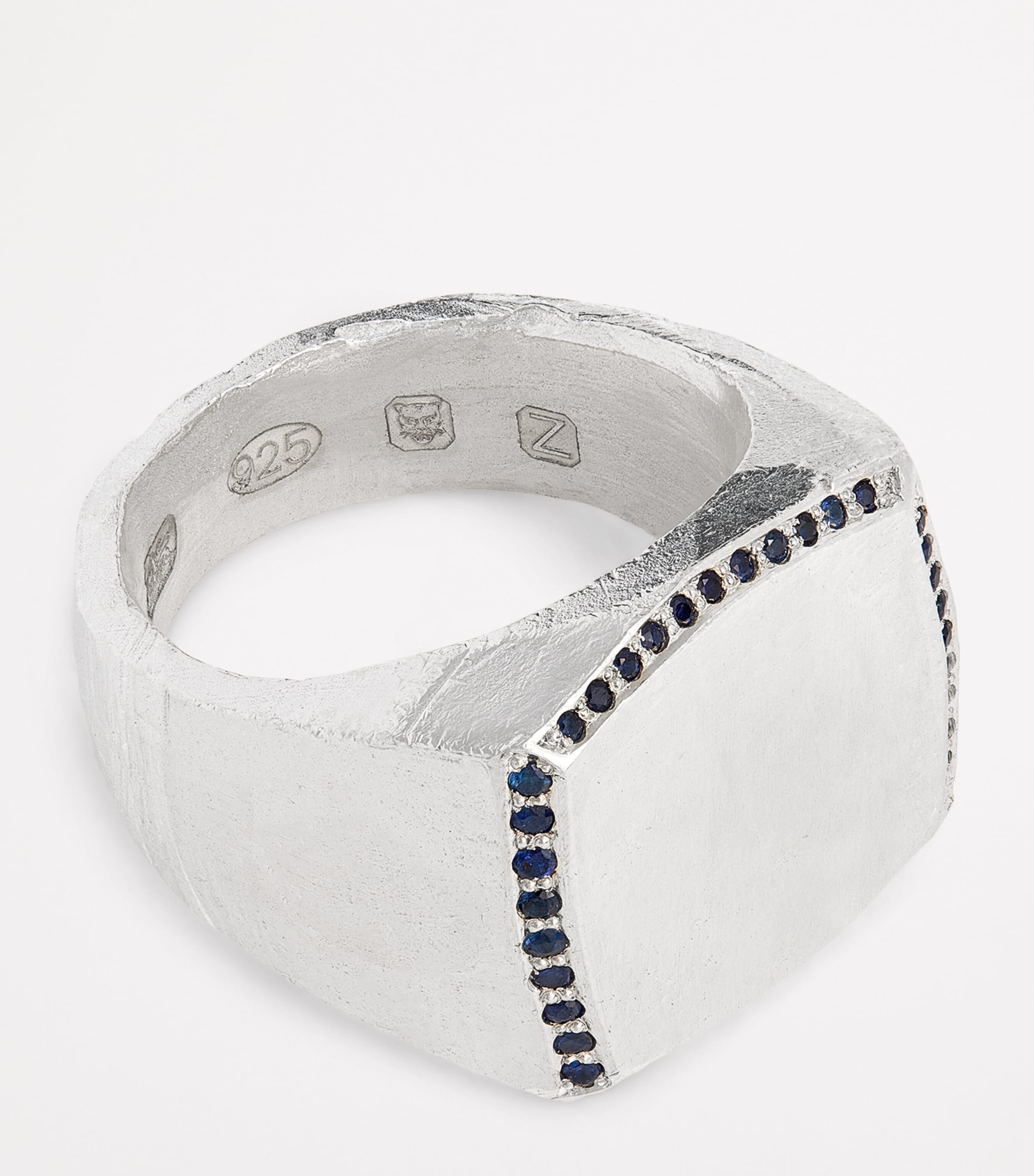 THE OUZE Sterling Silver and Sapphire Signet Ring Blue Image 3