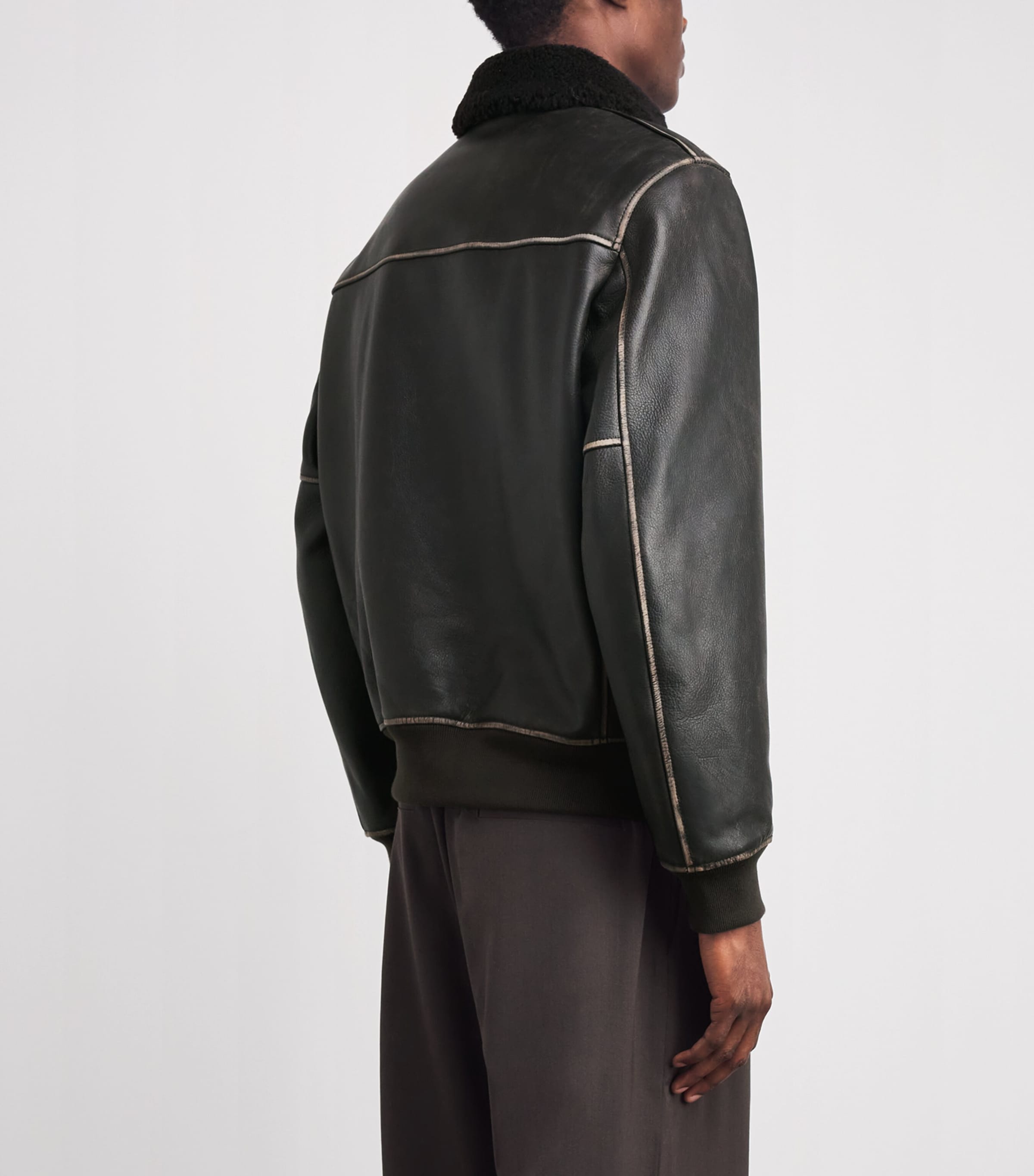 Rag & Bone Mens Leather Shearling-Collar Bomber Jacket Brown Image 5