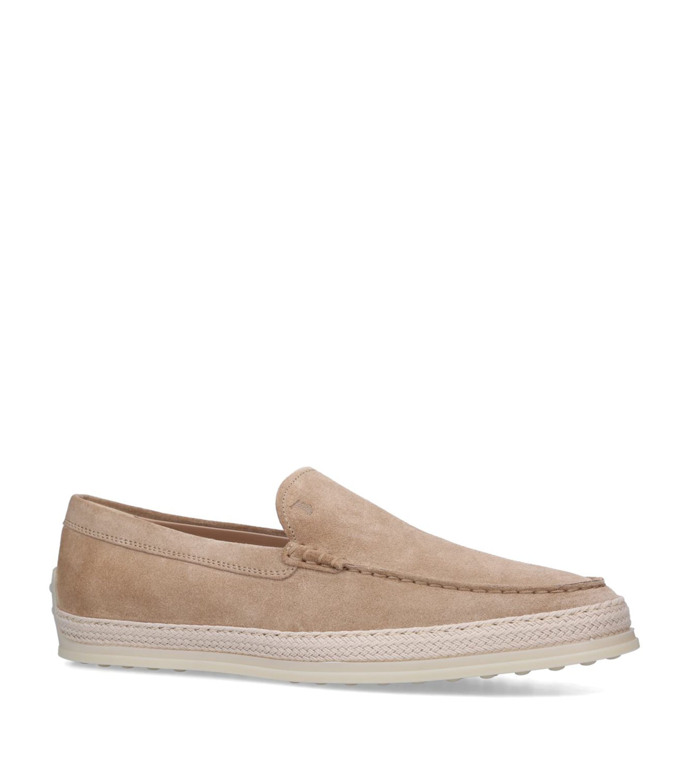 TOD'S SUEDE RAFFIA-TRIM GOMMINO LOAFERS