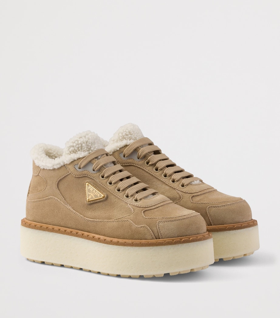 Suede Shearling Platform Sneakers F0379 Image 2