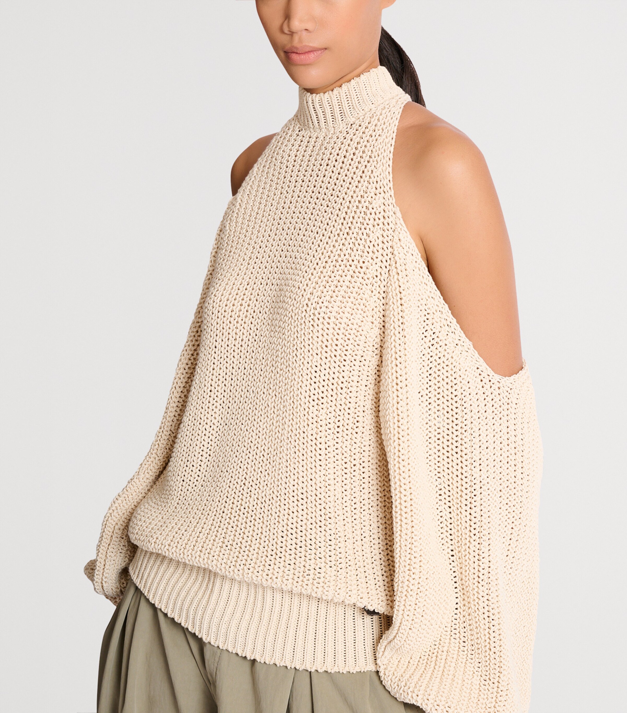 Balmain Womens Cotton High-Neck Sweater Naturel Image 7