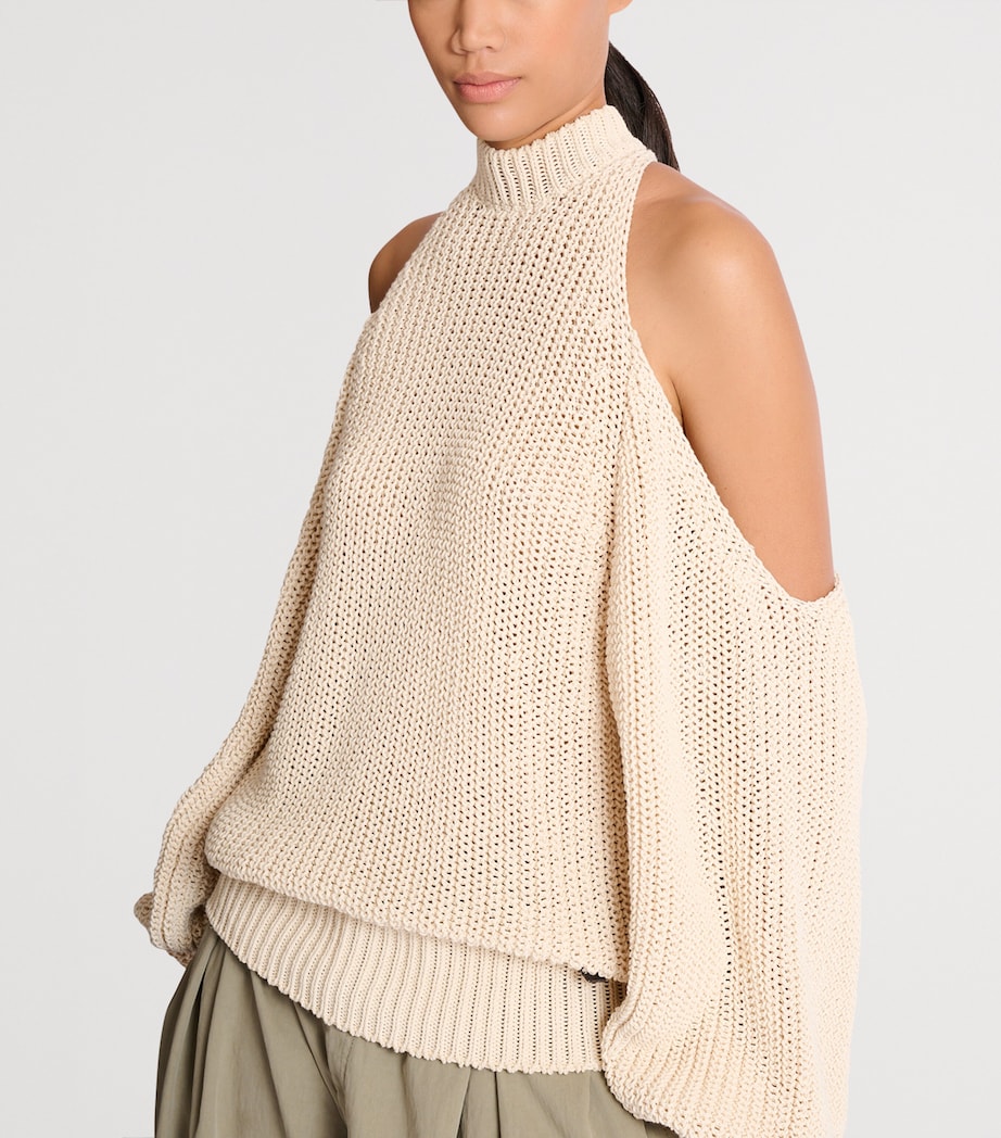 Balmain Womens Cotton High-Neck Sweater Naturel Image 7