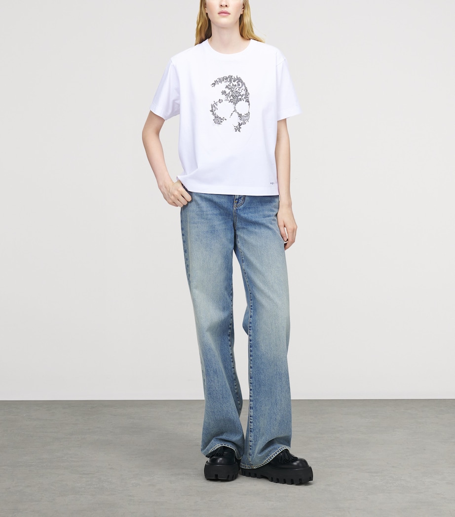 McQueen Womens Cotton Lace Skull T-Shirt Image 2