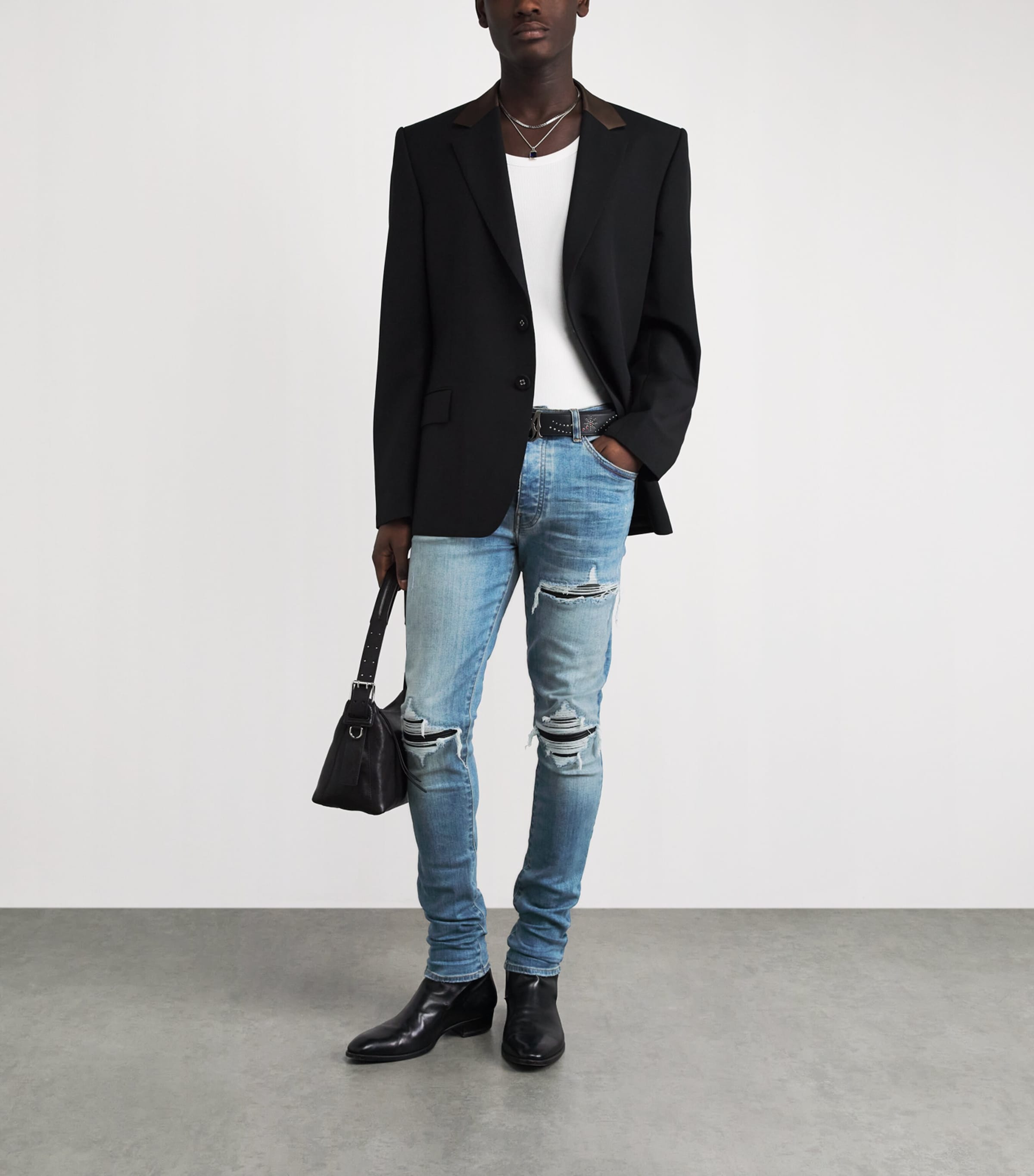 AMIRI Mens Ripped MX1 Skinny Jeans Dark Indigo Image 2