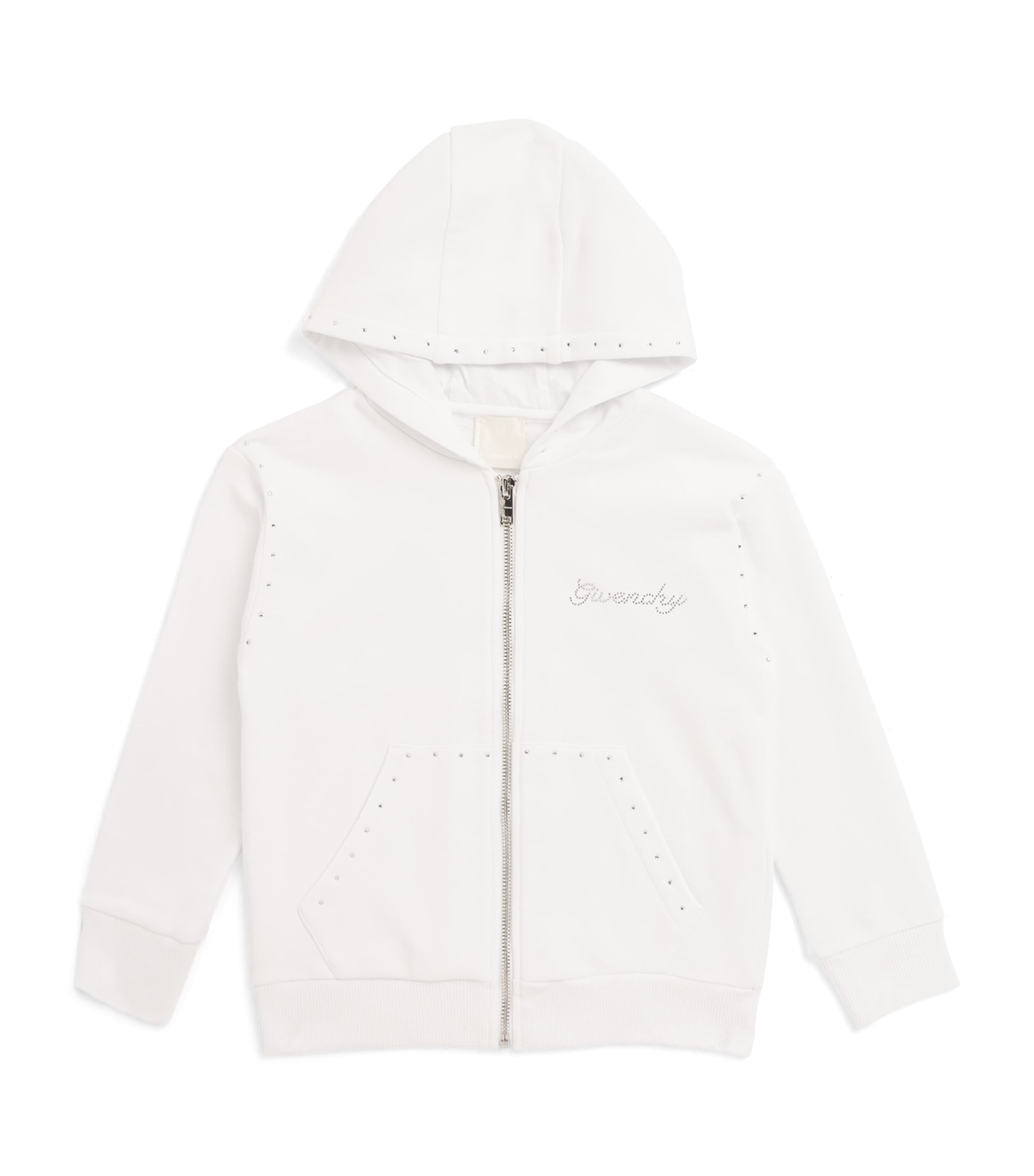 Givenchy Rhinestone-logo Zipped Hoodie In White