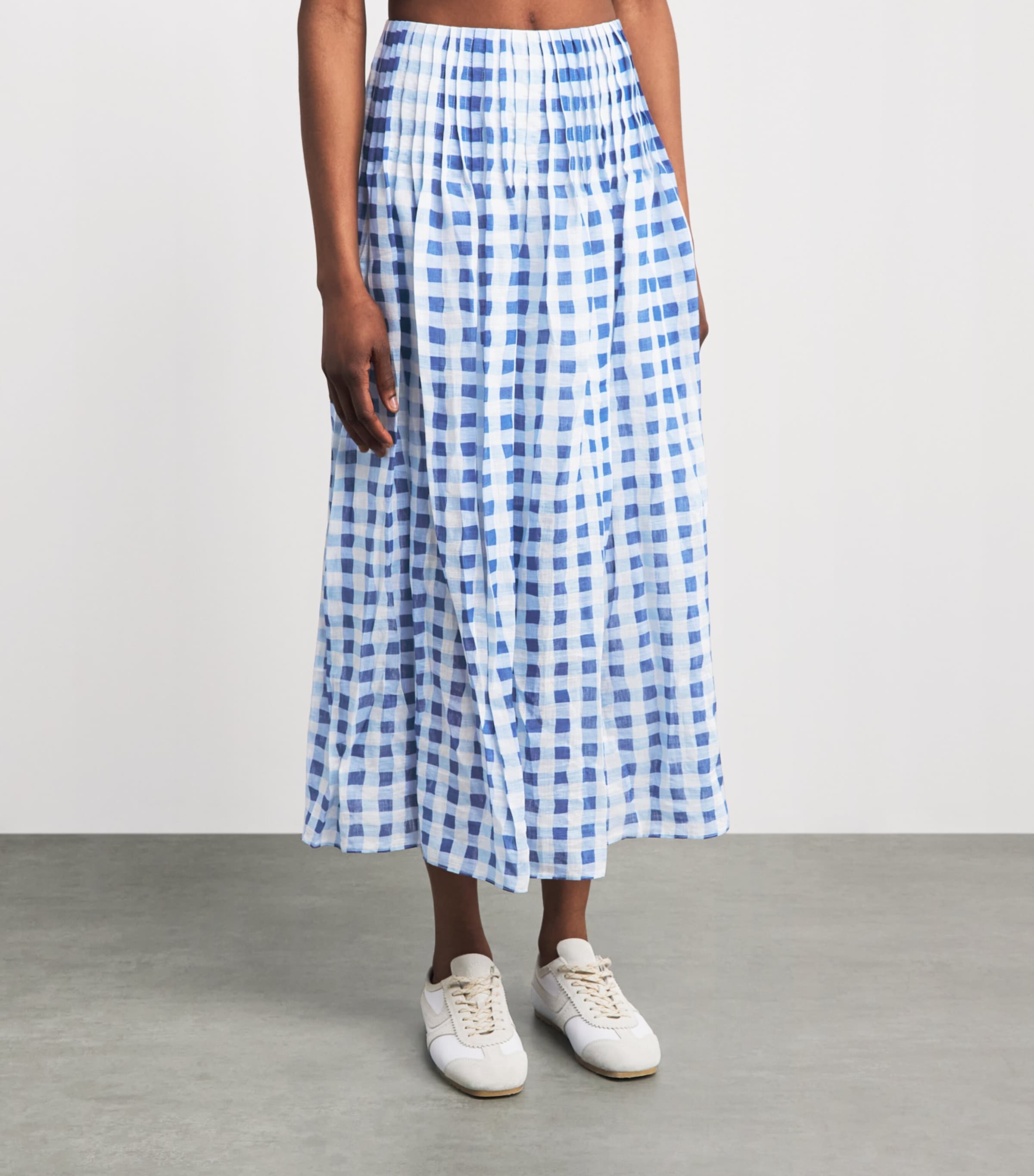 Sandro Paris Womens Linen-Blend Gingham Maxi Skirt Blu / White Image 4