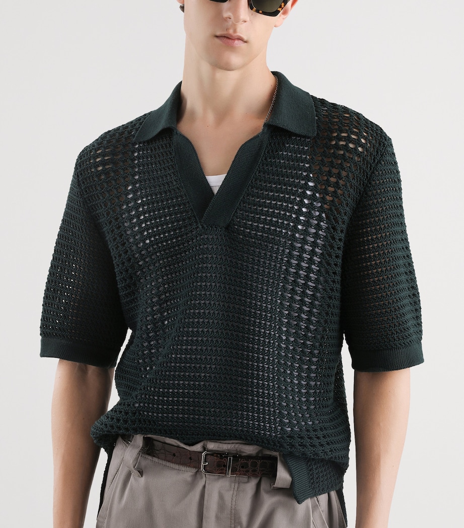Dolce&Gabbana Mens Crochet Wool-Blend Polo Shirt Dark Gree Image 5