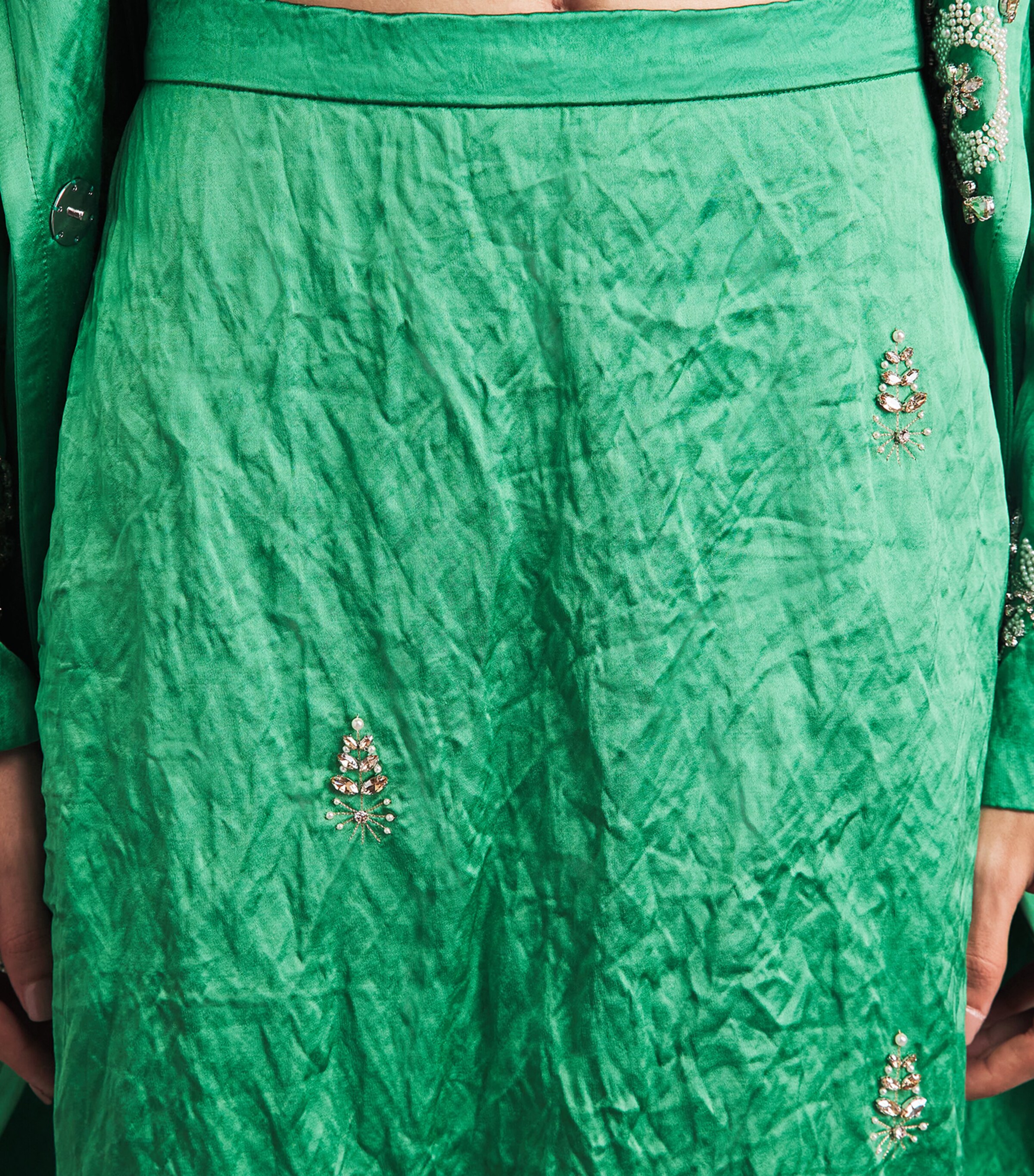 Erdem Womens Satin Floral-Embellished Midi Skirt Sea Green Image 3