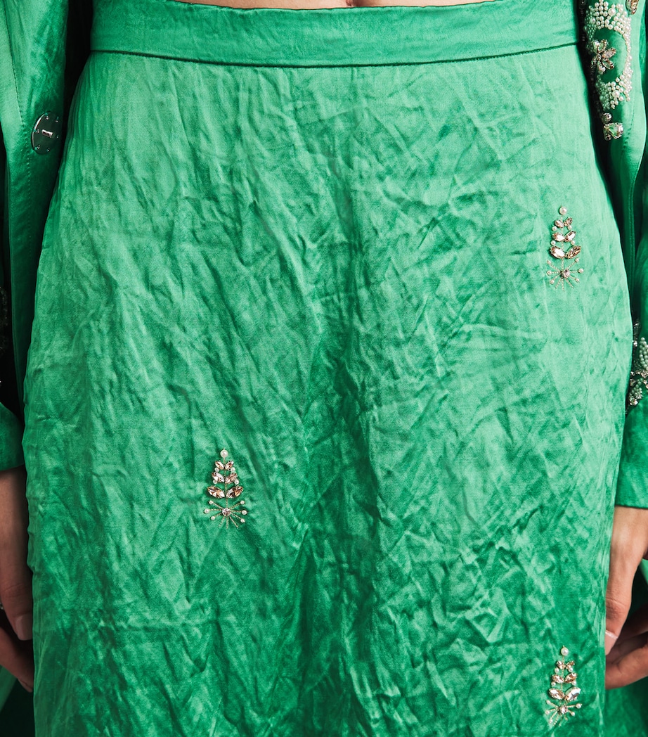 Erdem Womens Satin Floral-Embellished Midi Skirt Sea Green Image 3