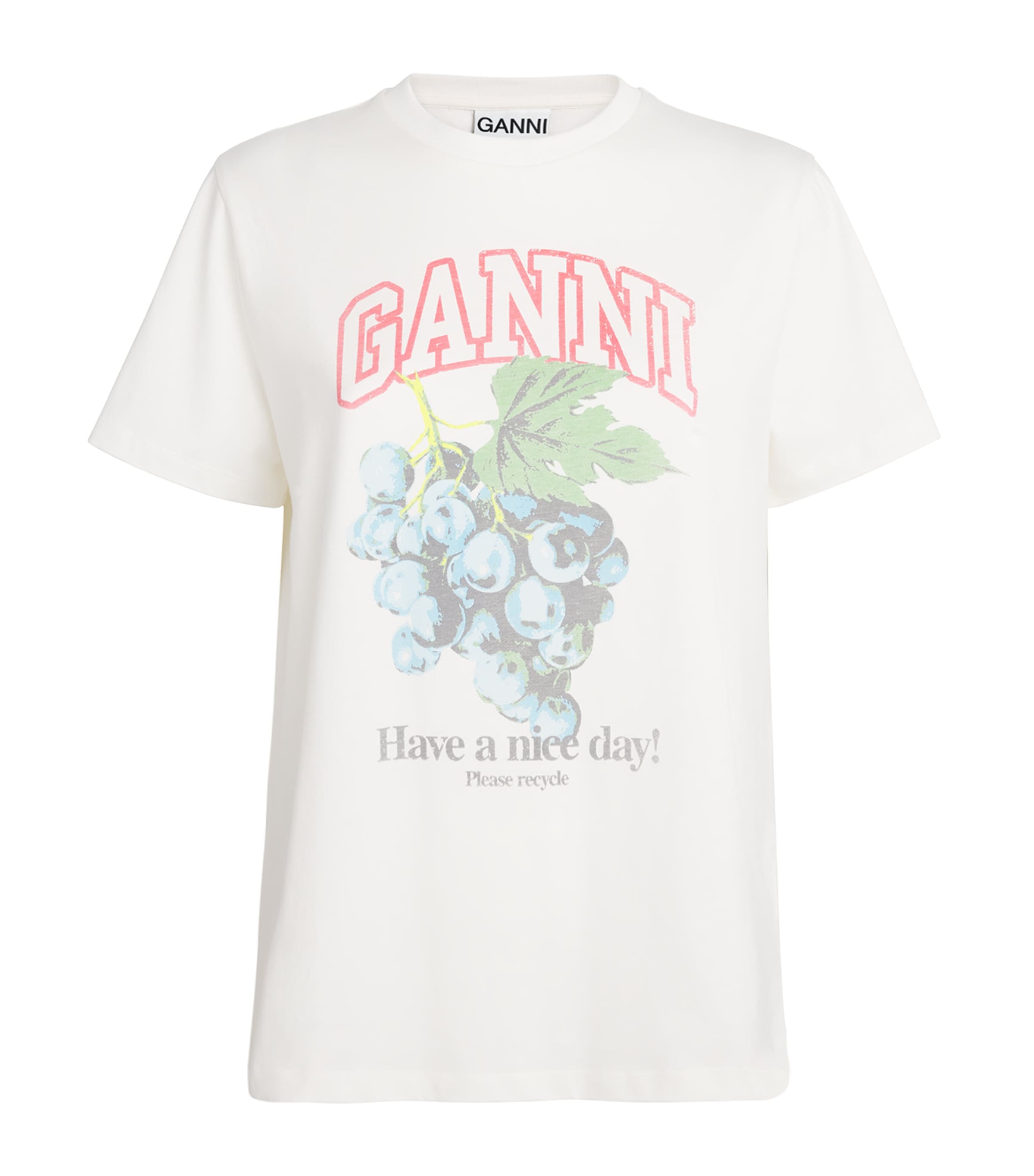 Ganni Grape Print Crew Neck Short Sleeve Top In White
