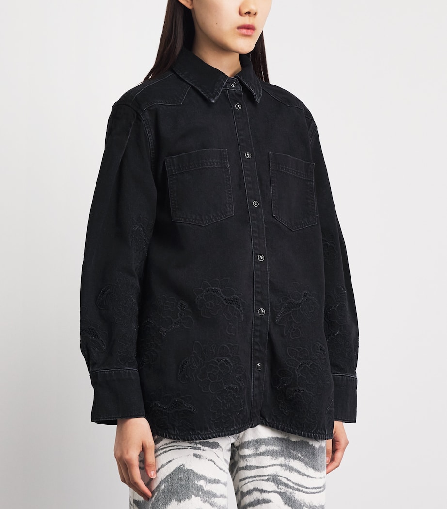 GANNI Womens Broderie Anglaise Denim Jacket Black Washed Image 4