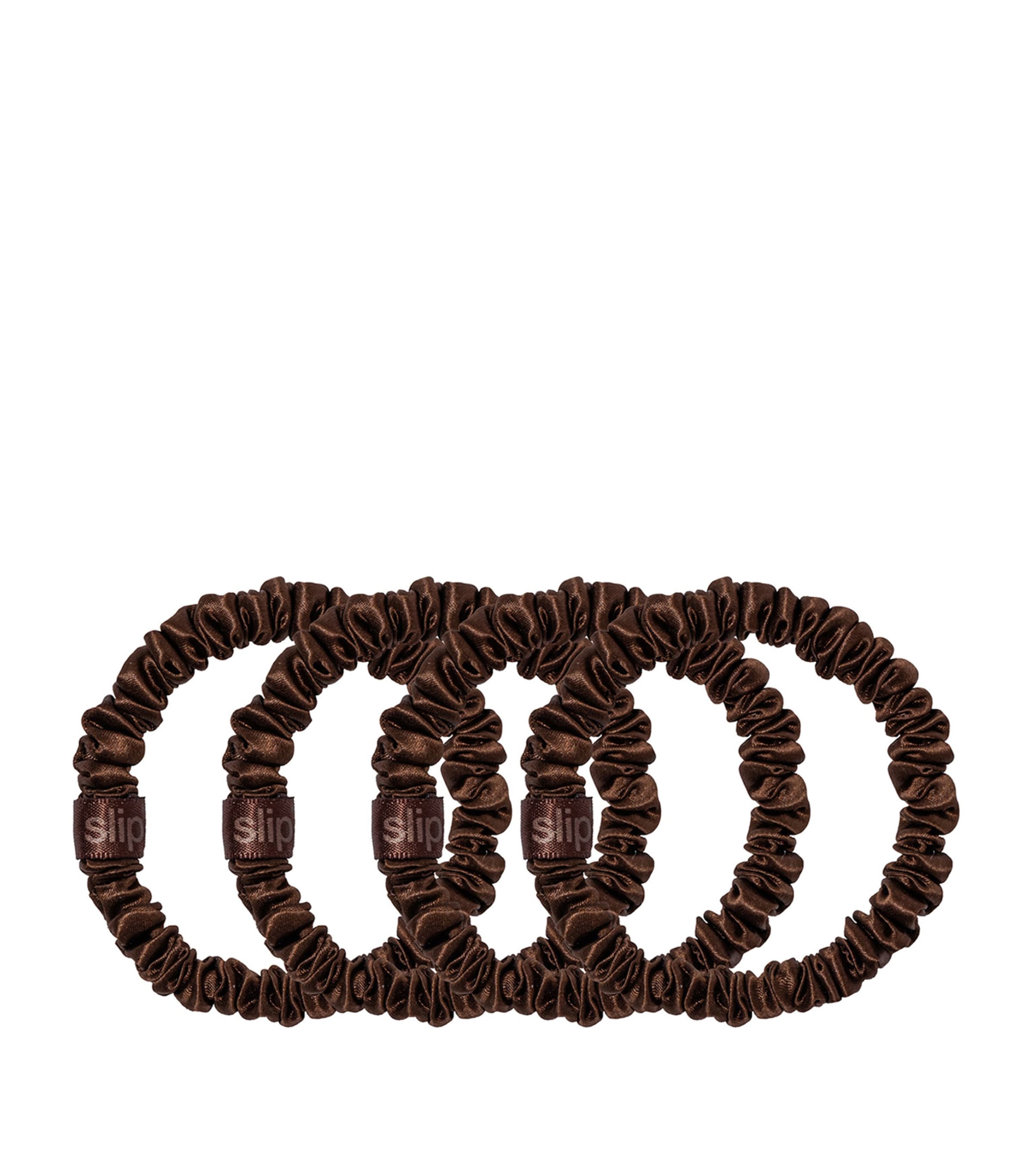 Pure Silk Skinny Scrunchies (Set of 4) DARK BROWN Image 2