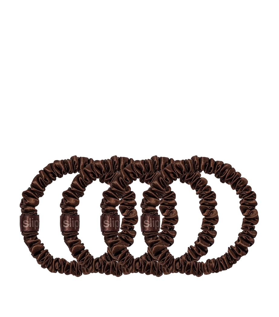 Pure Silk Skinny Scrunchies (Set of 4) DARK BROWN Image 2