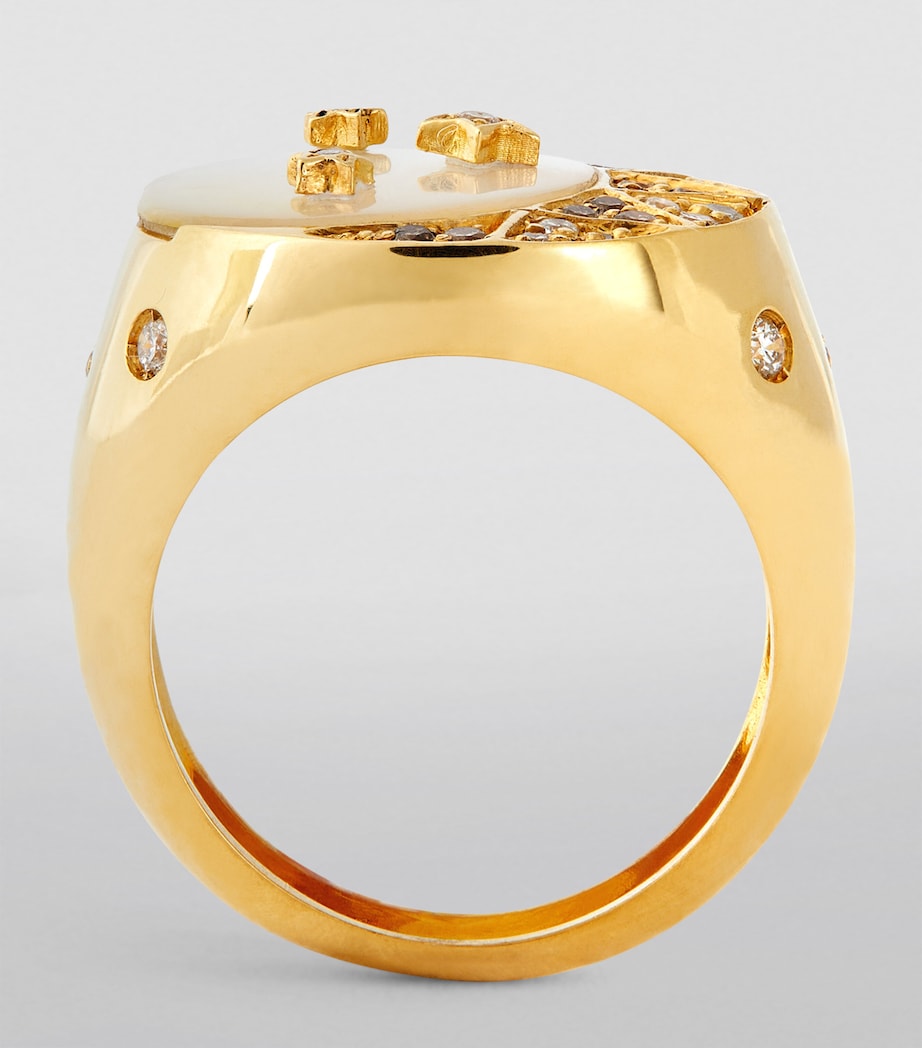 Yellow Gold, Diamond and Mother-of-Pearl Cosmic Love Ring WHITE Image 2