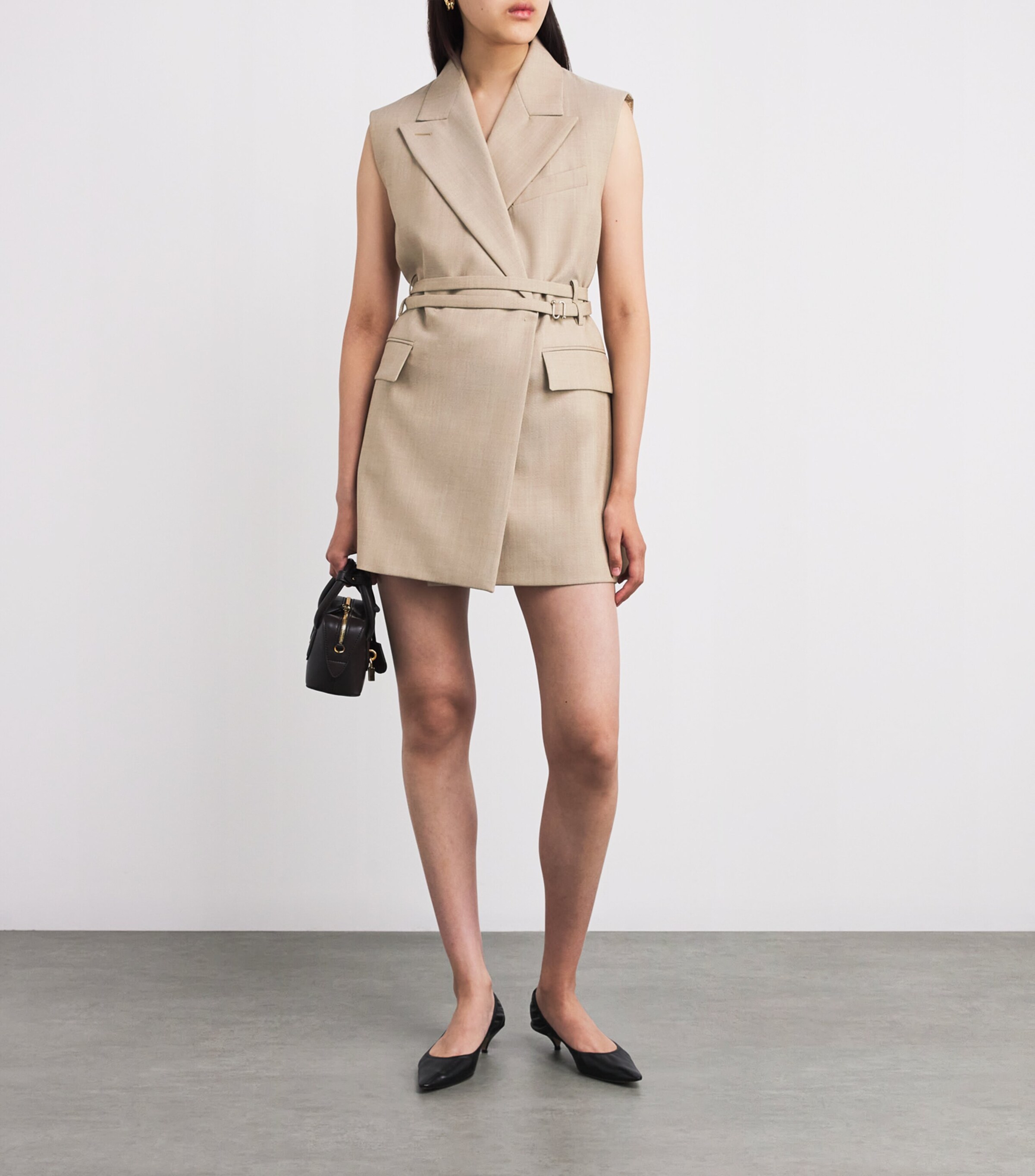 Virgin Wool Sleeveless Blazer 001 BEIGE SHADED Image 2