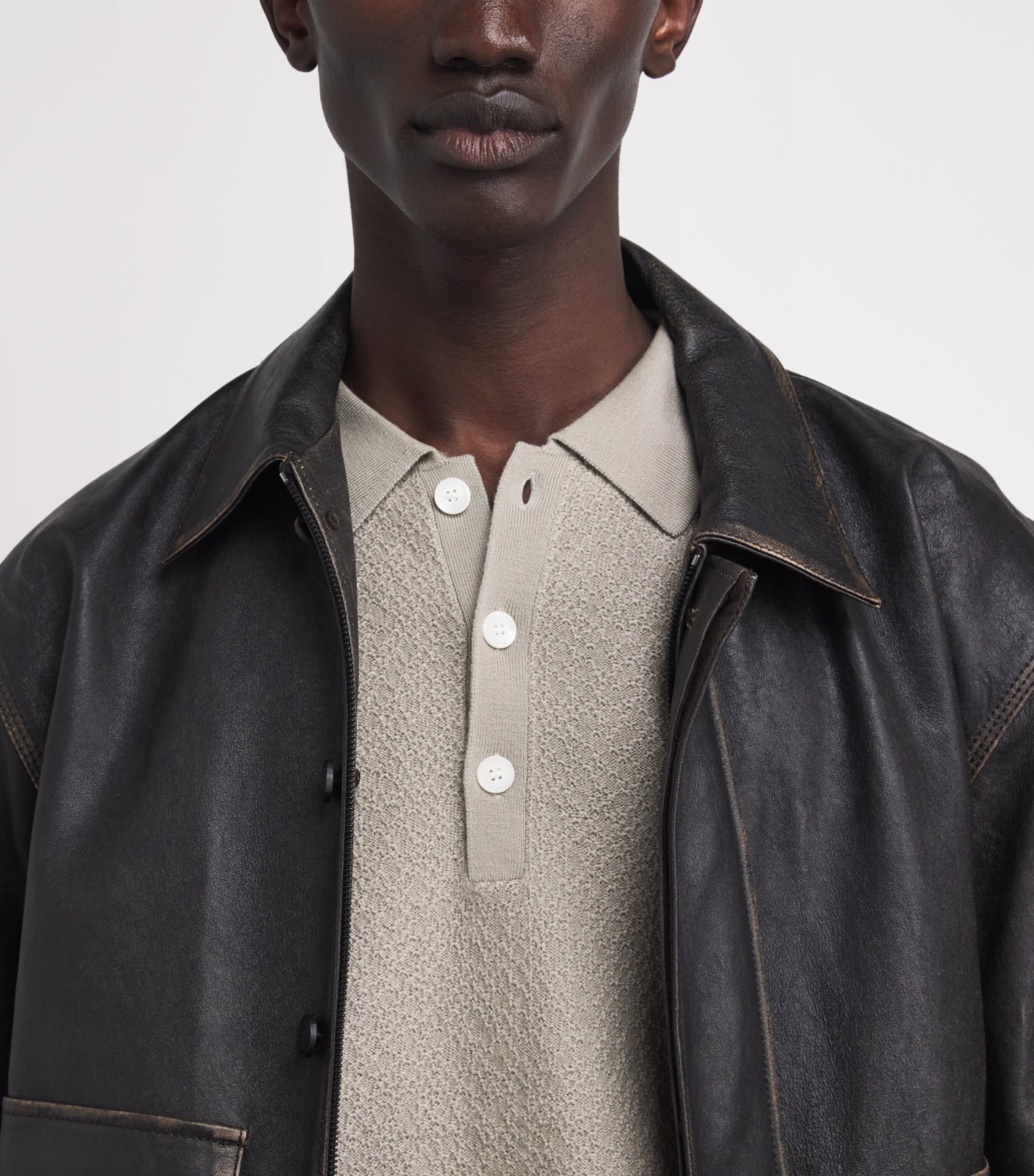 Wool Textured Polo Sweater WARM GREY Image 3