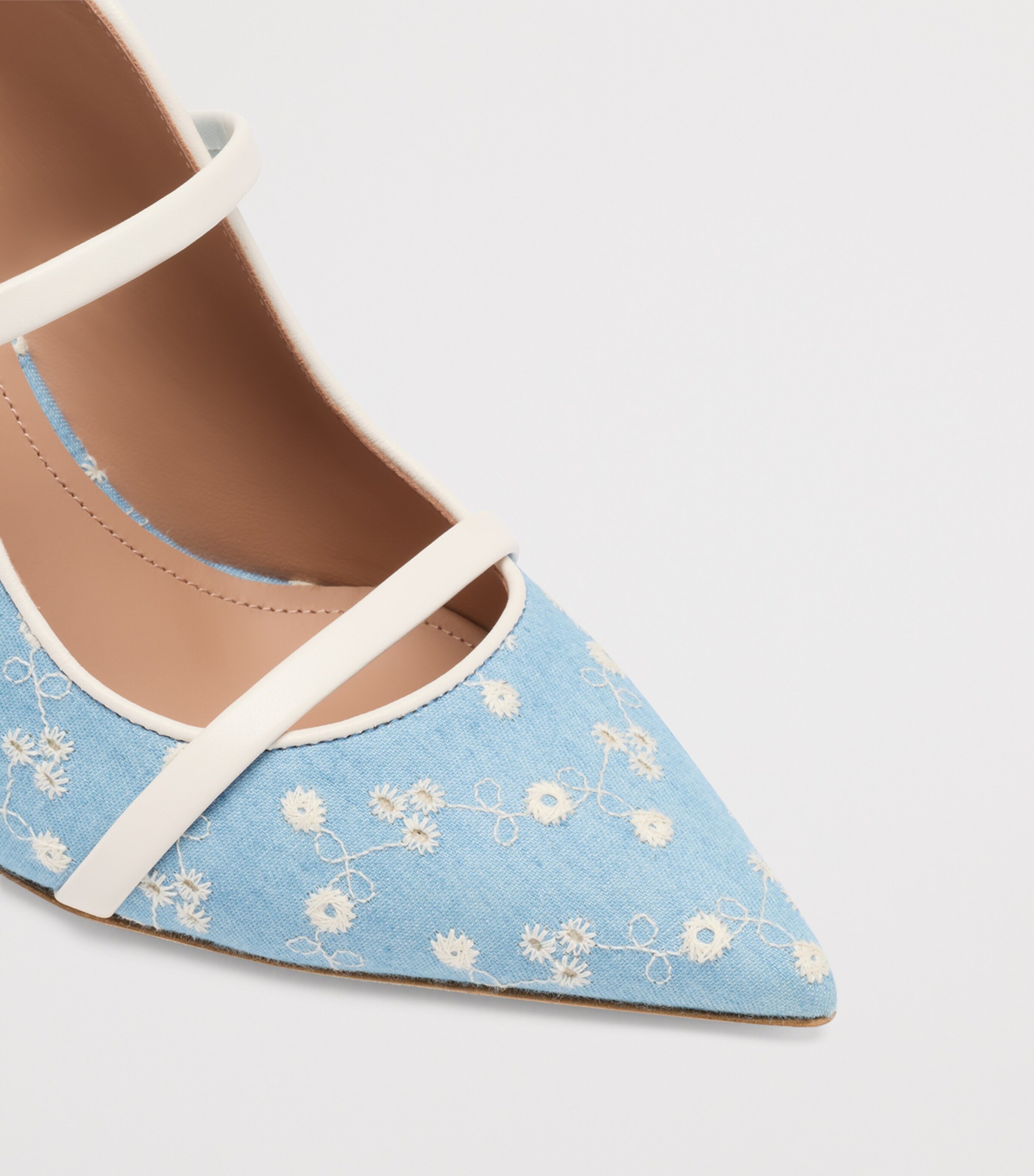 Malone Souliers Denim Floral Maureen Heeled Mules 85 Blue Image 5