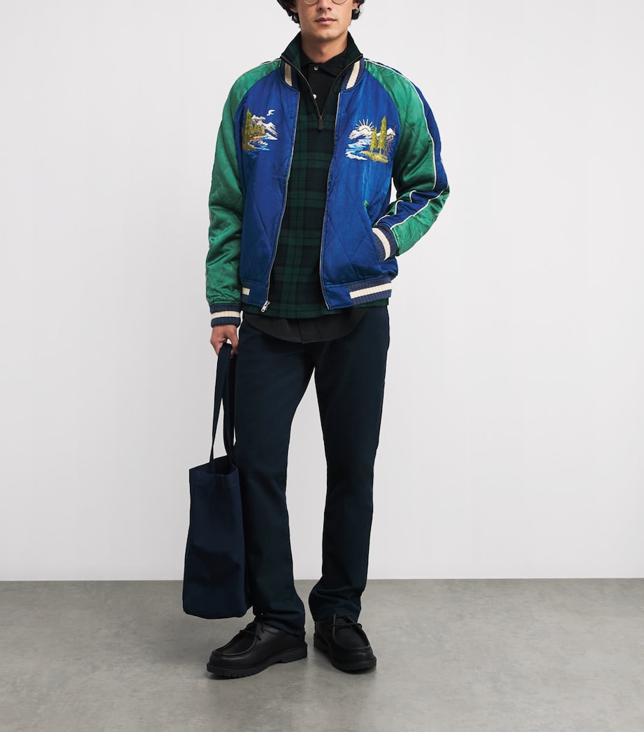 Satin Embroidered Bomber Jacket BLUE Image 2