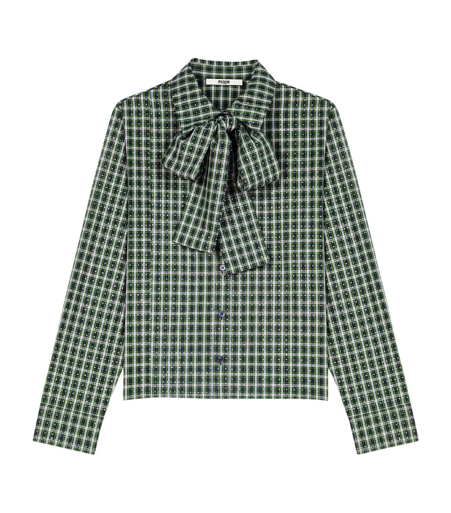 Maje Womens Cotton Check Embellished Shirt Green Image 1