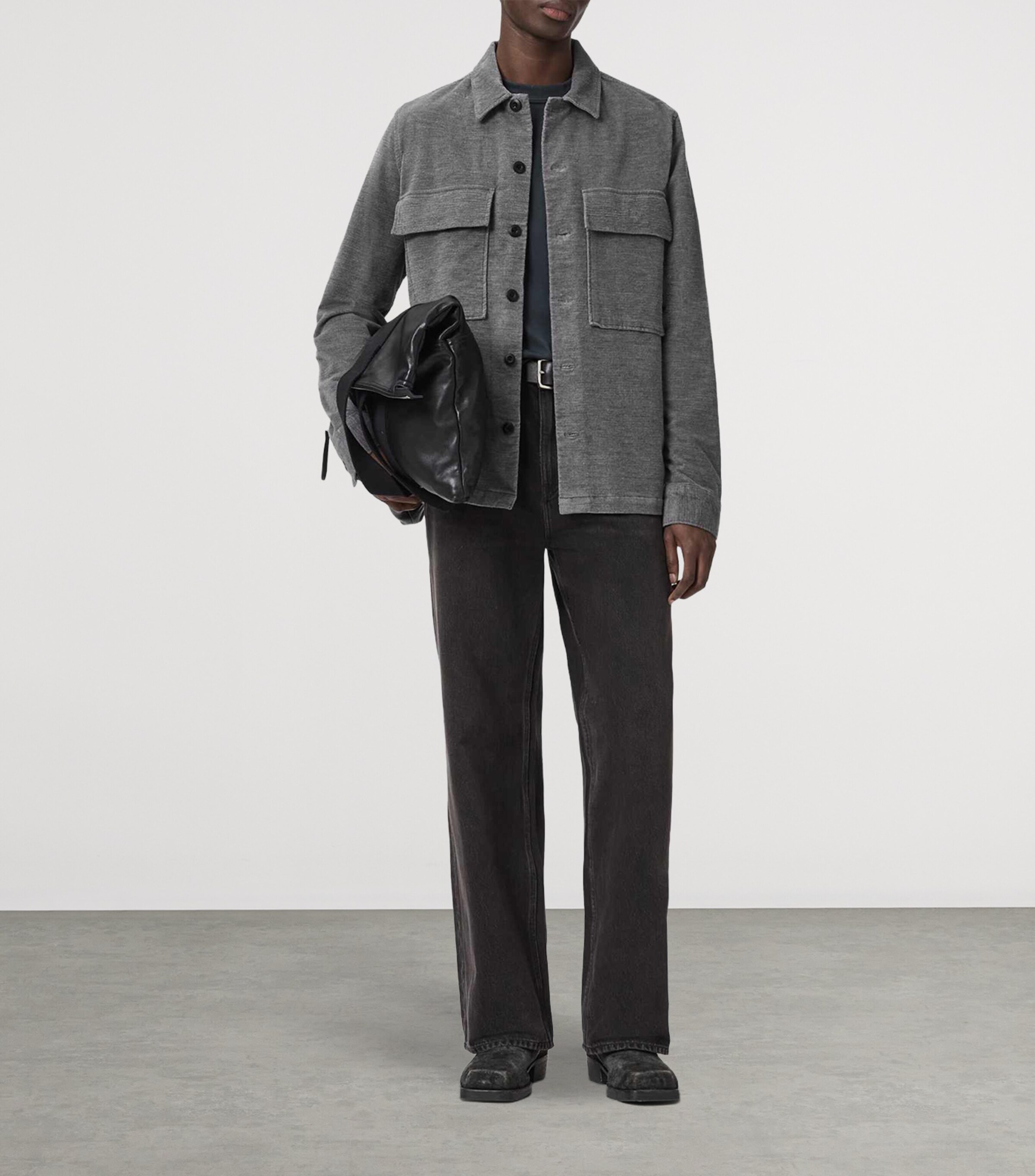 AllSaints Mens Corduroy Hawker Overshirt Light Grey Image 7