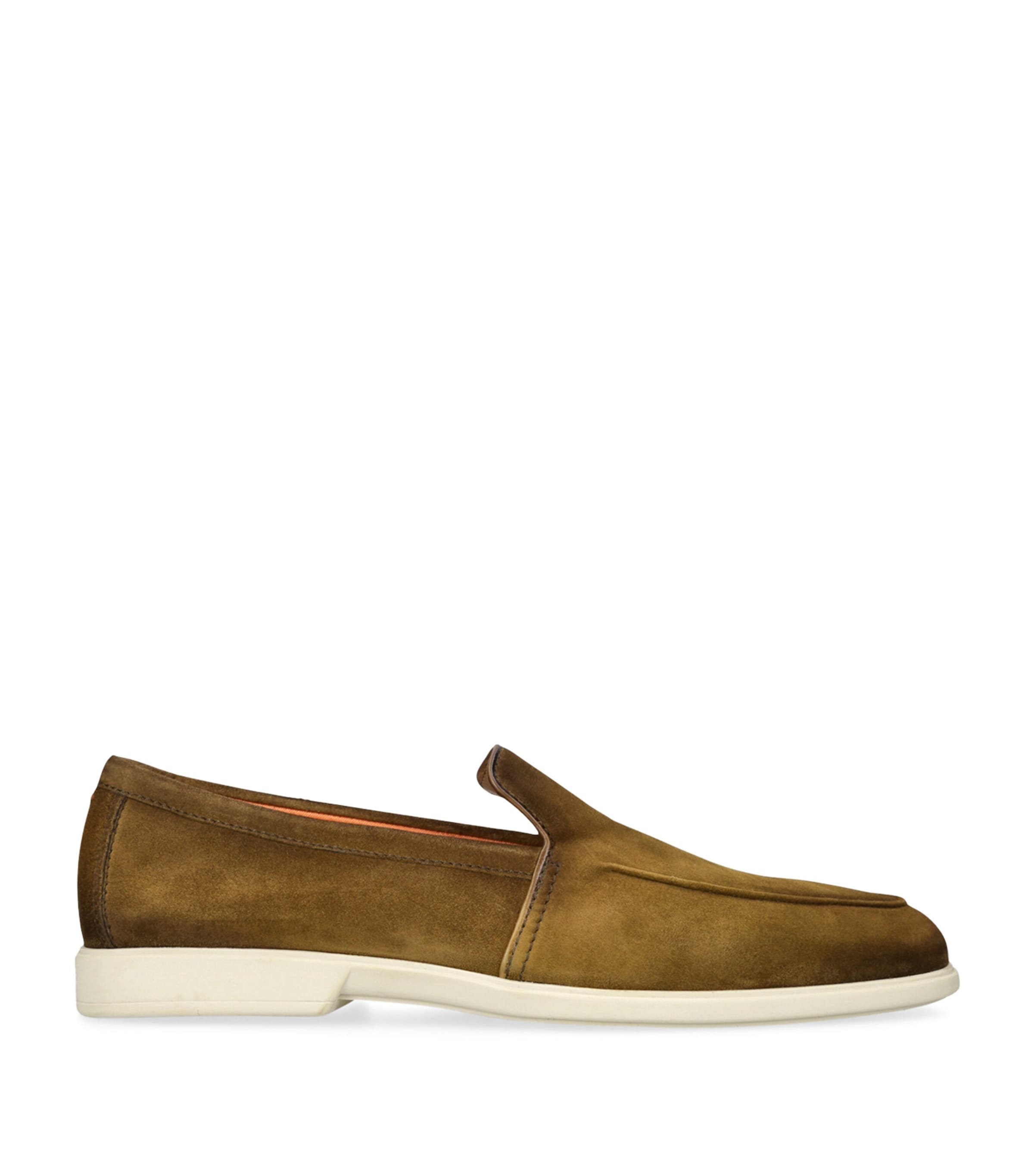 Santoni Malibu Suede Loafers In Green