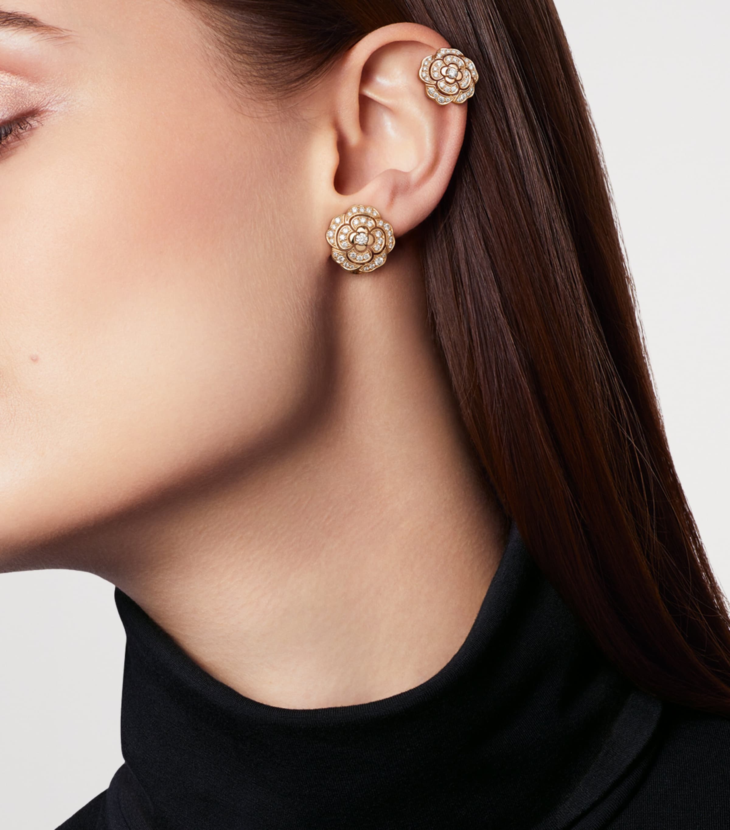CHANEL Rose Gold and Diamond Bouton de Camélia Stud Earrings Rose Gold Image 4