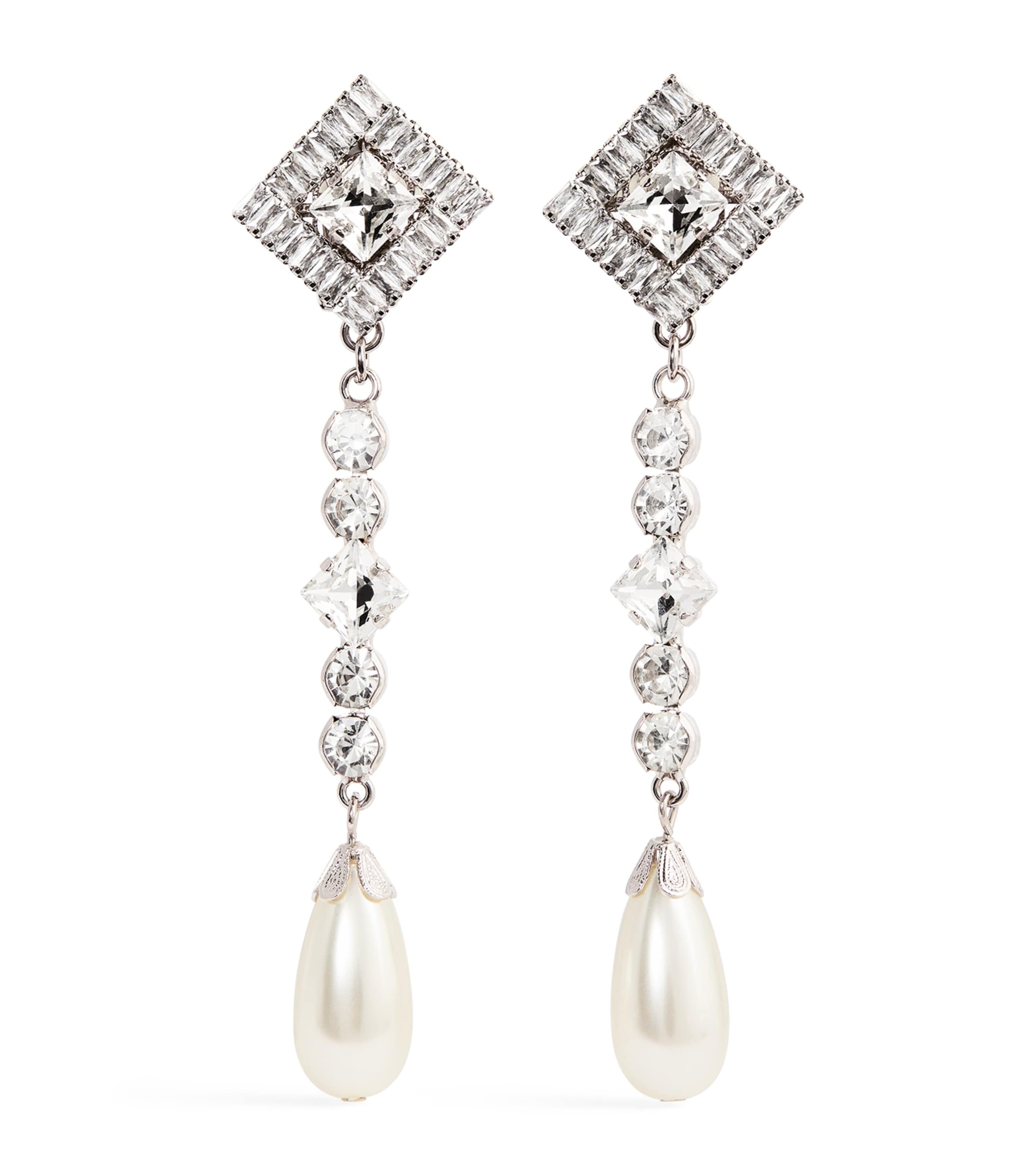 Crystal Pearl Pendant Earrings 0001 CRY-SILVER Image 1