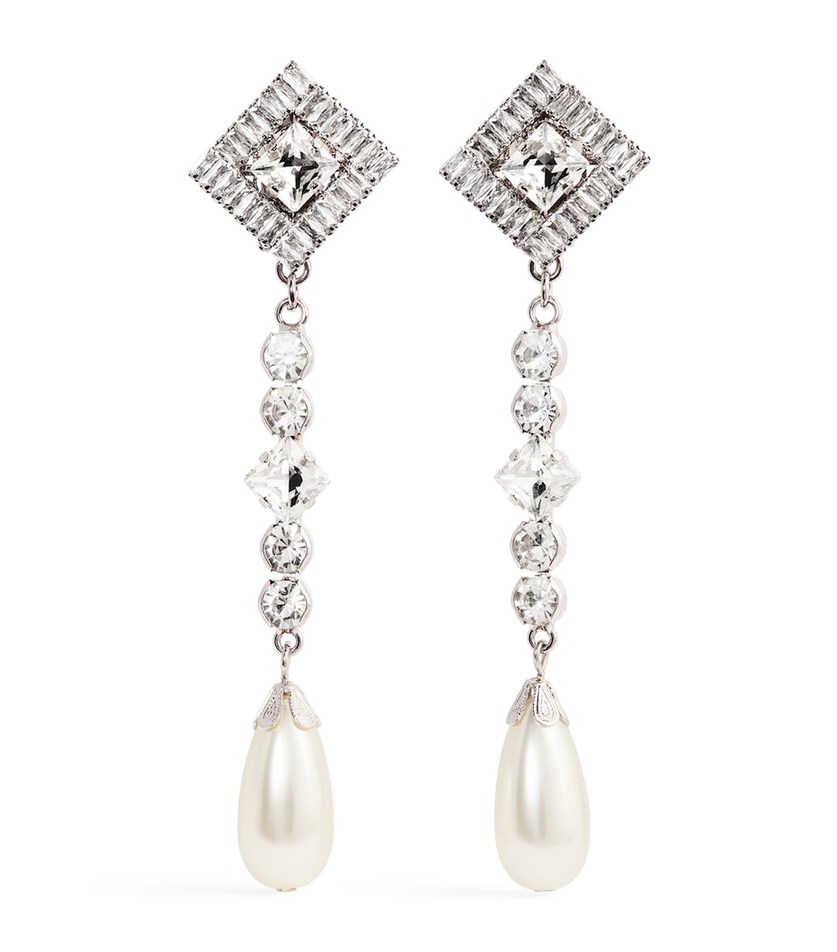 Crystal Pearl Pendant Earrings 0001 CRY-SILVER Image 1