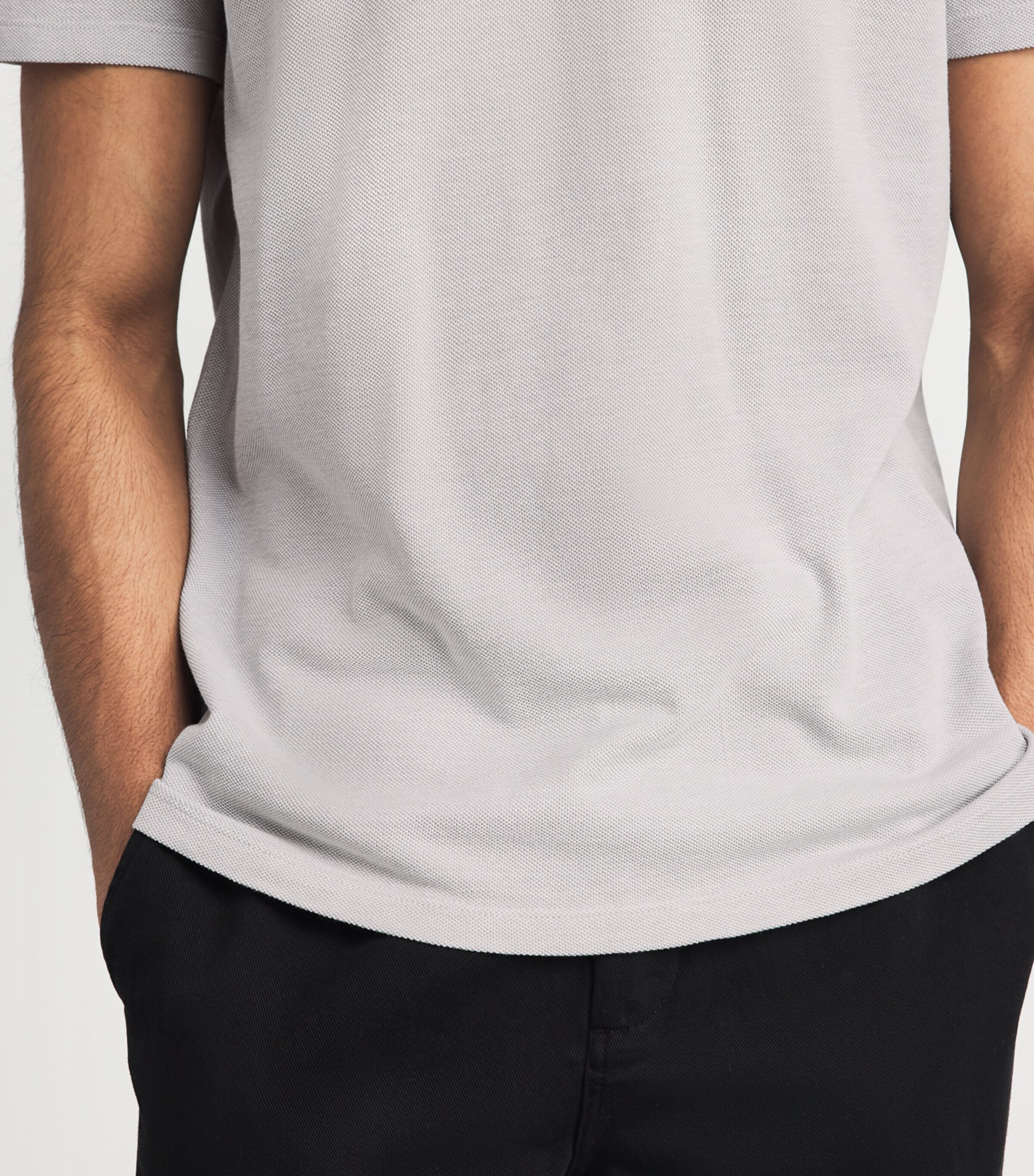 PAIGE Mens Cotton Demille Polo Shirt Light Grey Combo Image 3