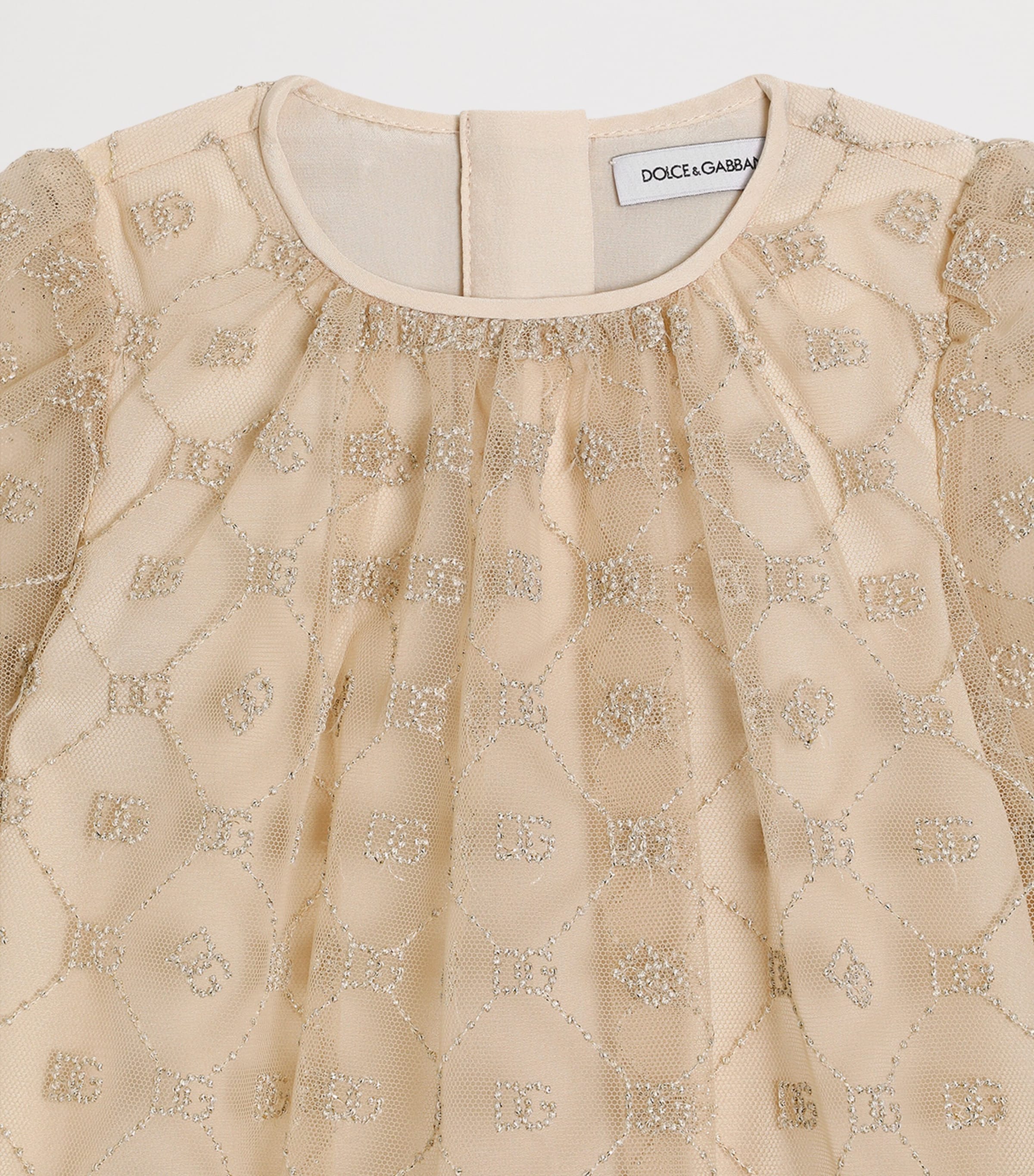 Dolce&Gabbana Kids Tulle Embellished Dress and Bloomers Set (3-36 Months) Ecru' Image 4